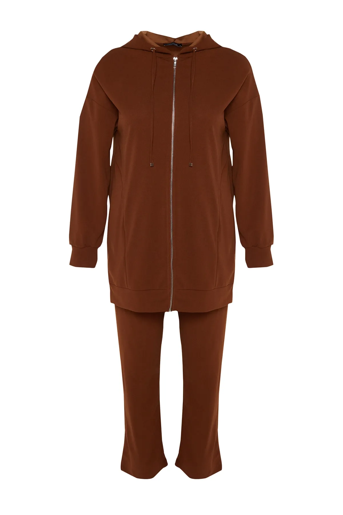 Trendyol Modest  Brauner Strick-Trainingsanzug mit Kapuze und Reißverschluss TCTSS21EM0091