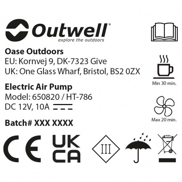 Outwell - Squall Tent Pump 12V - Luftpumpe