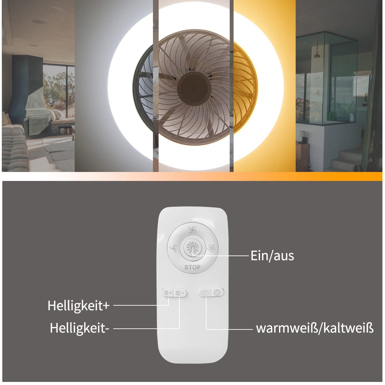 ZMH Deckenventilator Led mit Beleuchtung Fan Leise Fernbedienung Timer Dimmbar, 50 x 50 x 20 cm