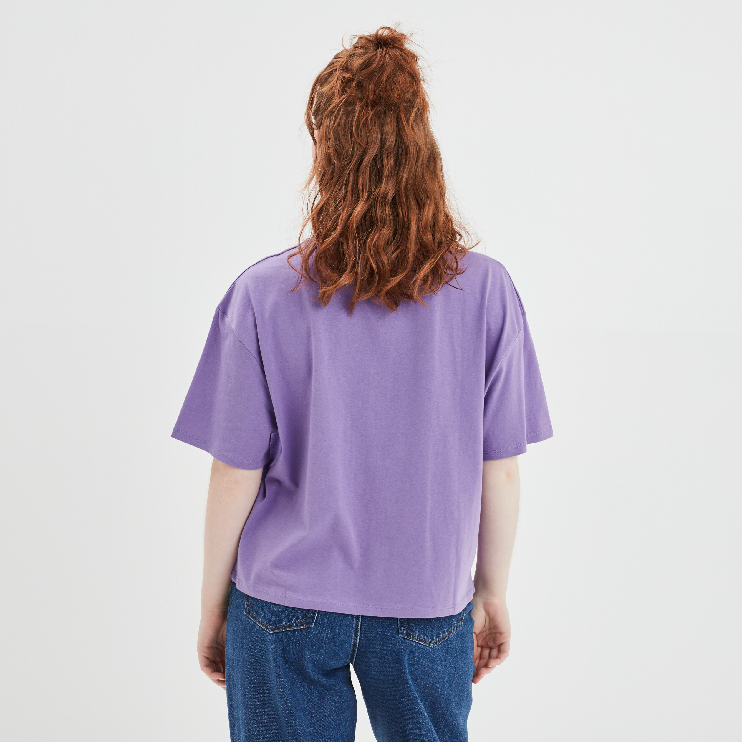 T-shirt oversize manches courtes coton violet femme | La Halle