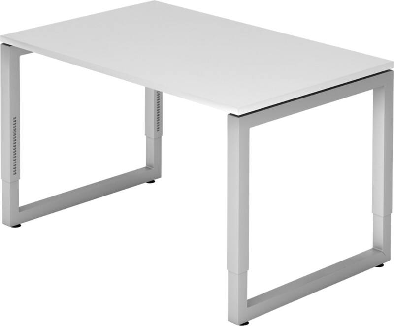 Hammerbacher R Serie Höhenverstellbarer Schreibtisch Rechteckig Holz Silber Wangen-Fuß 1.200 mm