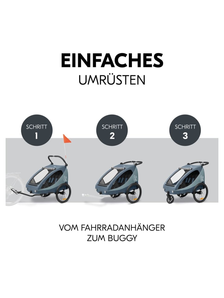 Hauck 2in1 Fahrradanhänger Dryk Duo Plus für 2 Kinder (bis in blau günstig kaufen onesize