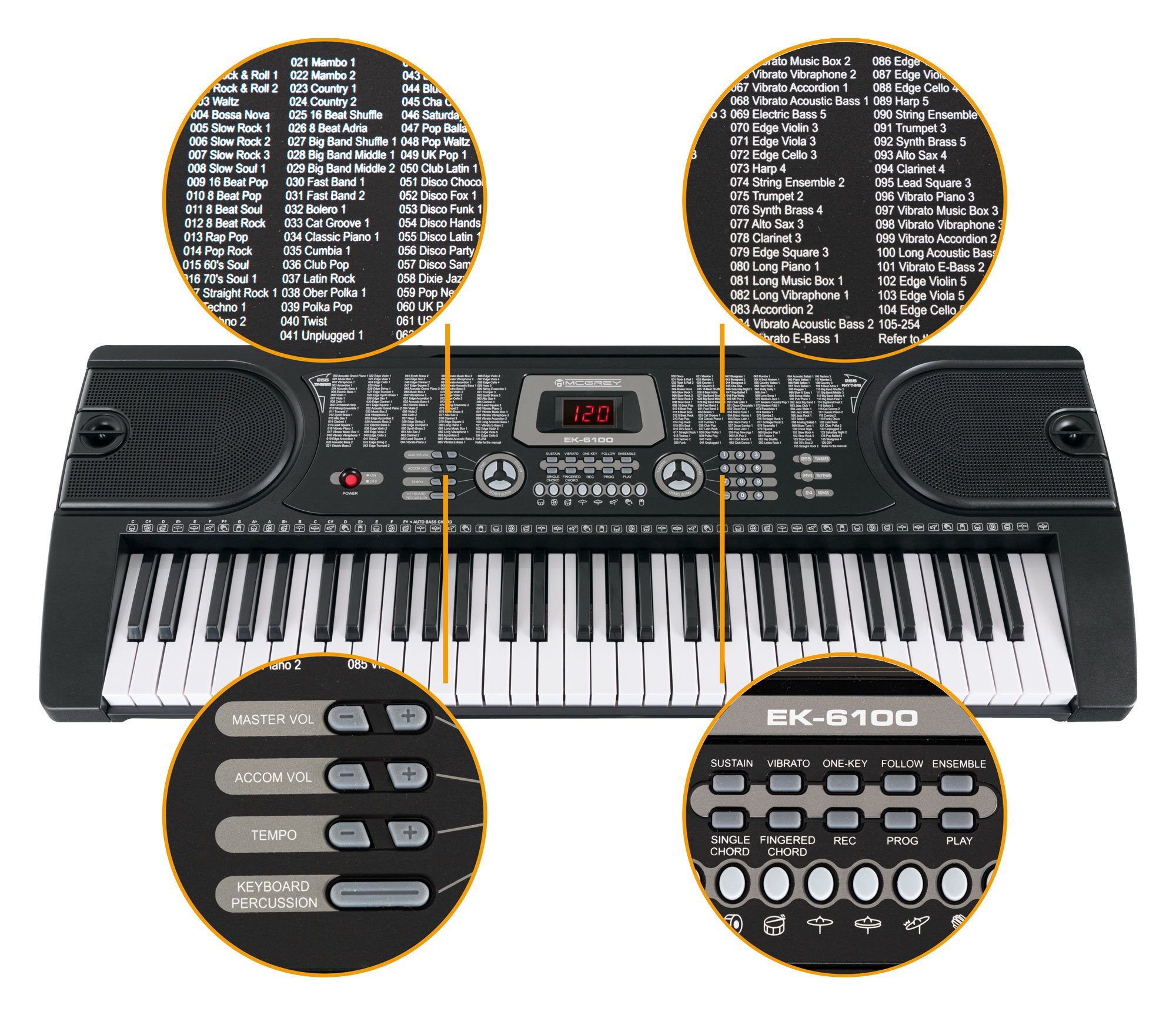 McGrey Home Keyboard SK-6100 - 61 Tasten Einsteiger-Keyboard, (Super Kit, 5 tlg., inkl. Keyboardtisch, Mikrofon, Hocker und Kopfhörer), 255 Klänge und Begleitrhythmen und Lernfuktionen