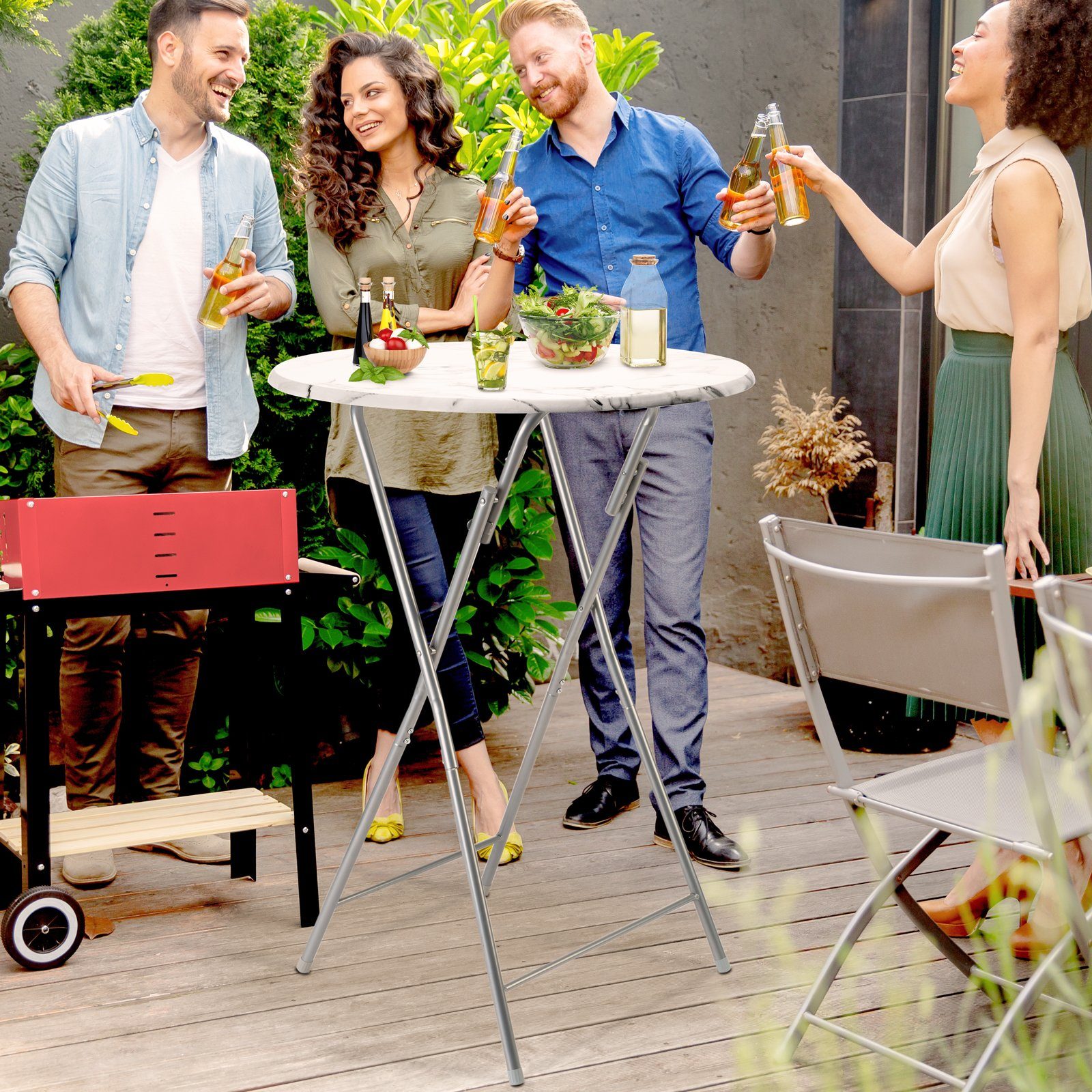 Casaria Stehtisch (1-St), Klappbar 110cm Hoch Rund Ø60cm Garten Camping Bistrotisch Partytisch