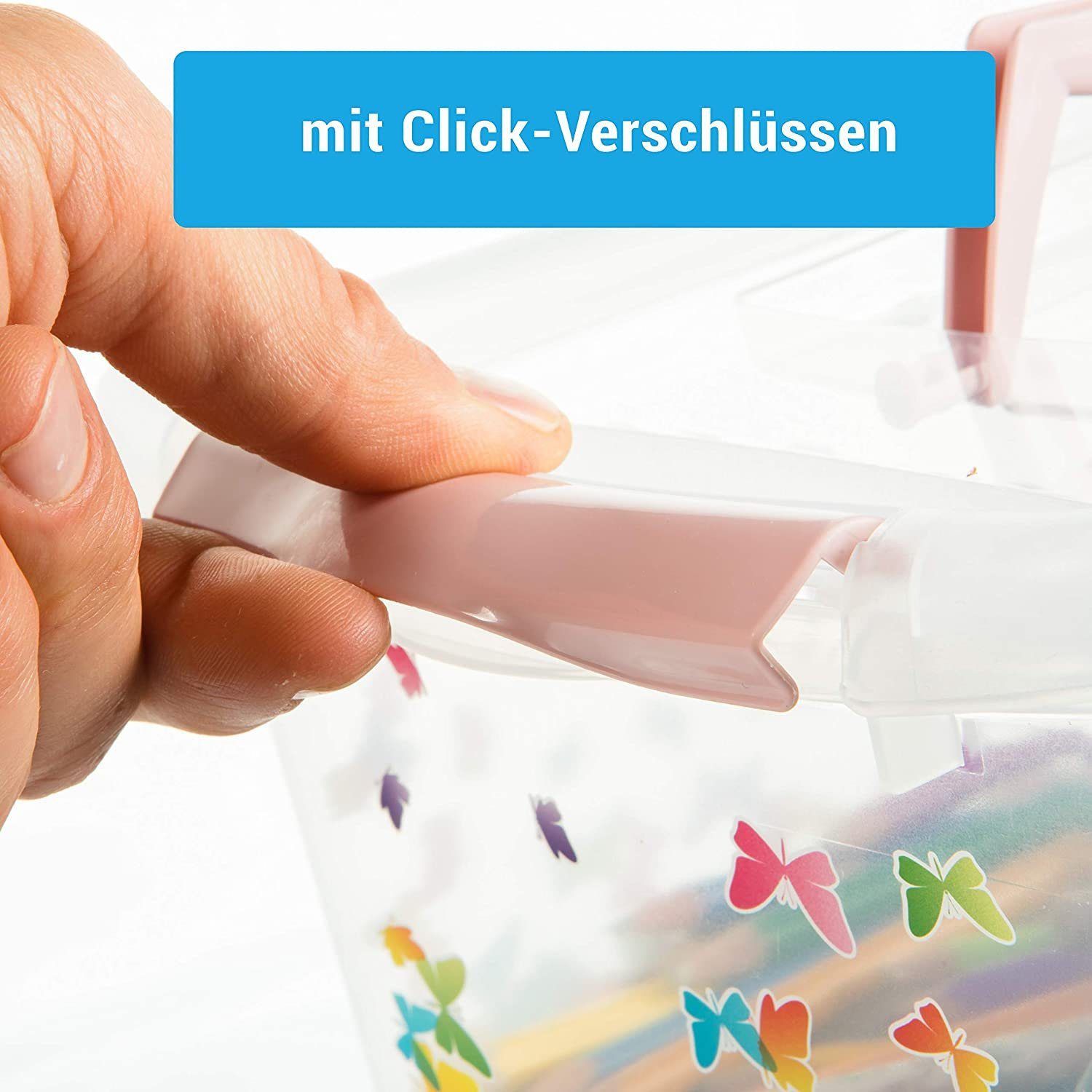 Centi Allzweckkiste Aufbewahrungsbox Kinder, Kisten Aufbewahrung mit Deckel (Set, 3 St., 4 l Kisten Aufbewahrung mitRosa Deckel, Griff, Clickverschluss), Plastikbox mit Deckel, Boxen Aufbewahrung für Kinder