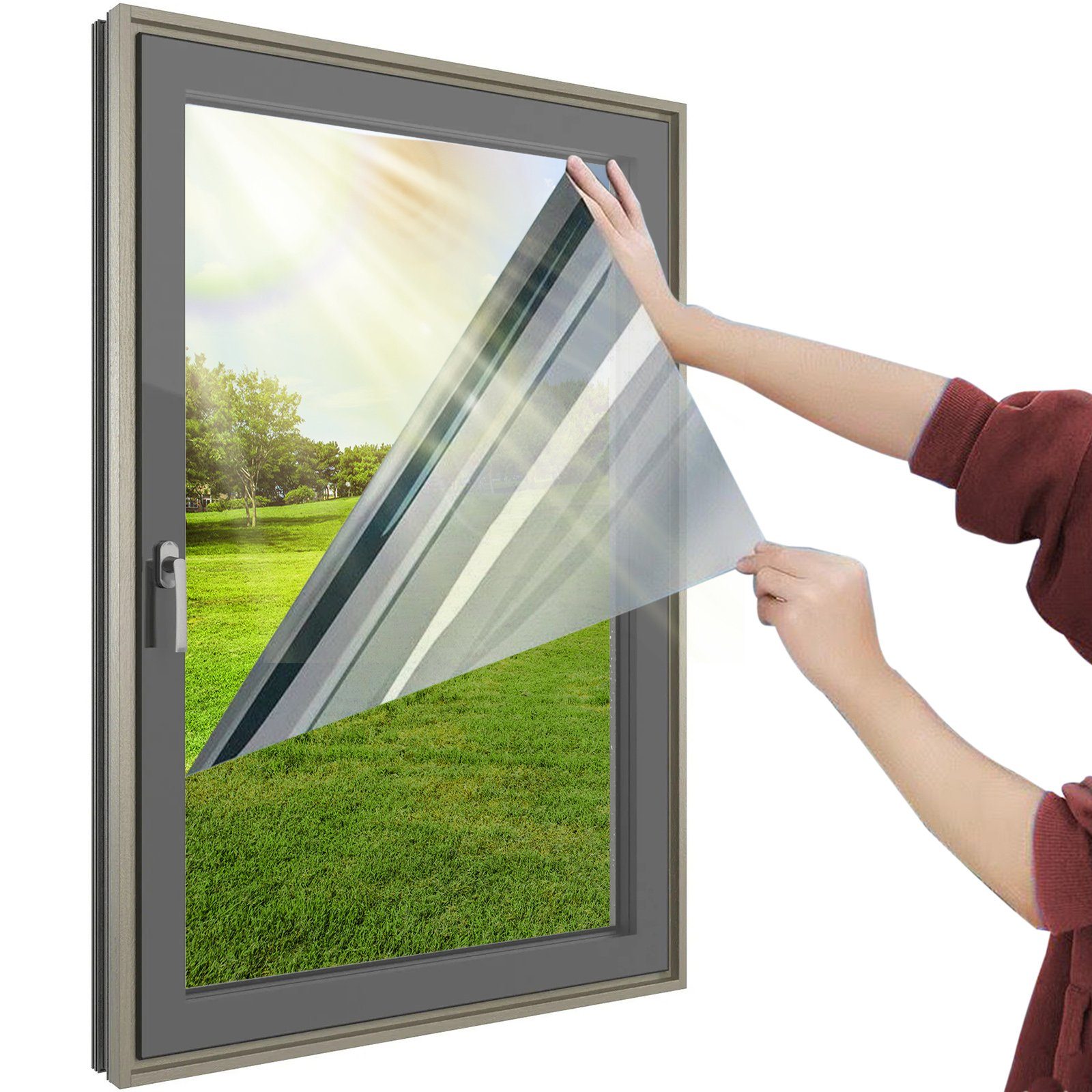 Sonnenschutz-Fensterfolie UV-Schutz Sonnenschutzfolie Fenster innen oder außen Spiegelfolie, CALIYO, Silber reflektierende Fensterfolie Rückstandslose Sonnenschutz Folie