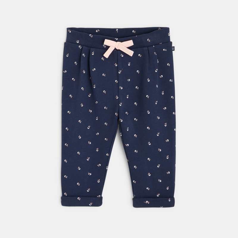 Pantalon molleton fleuri bleu bébé fille