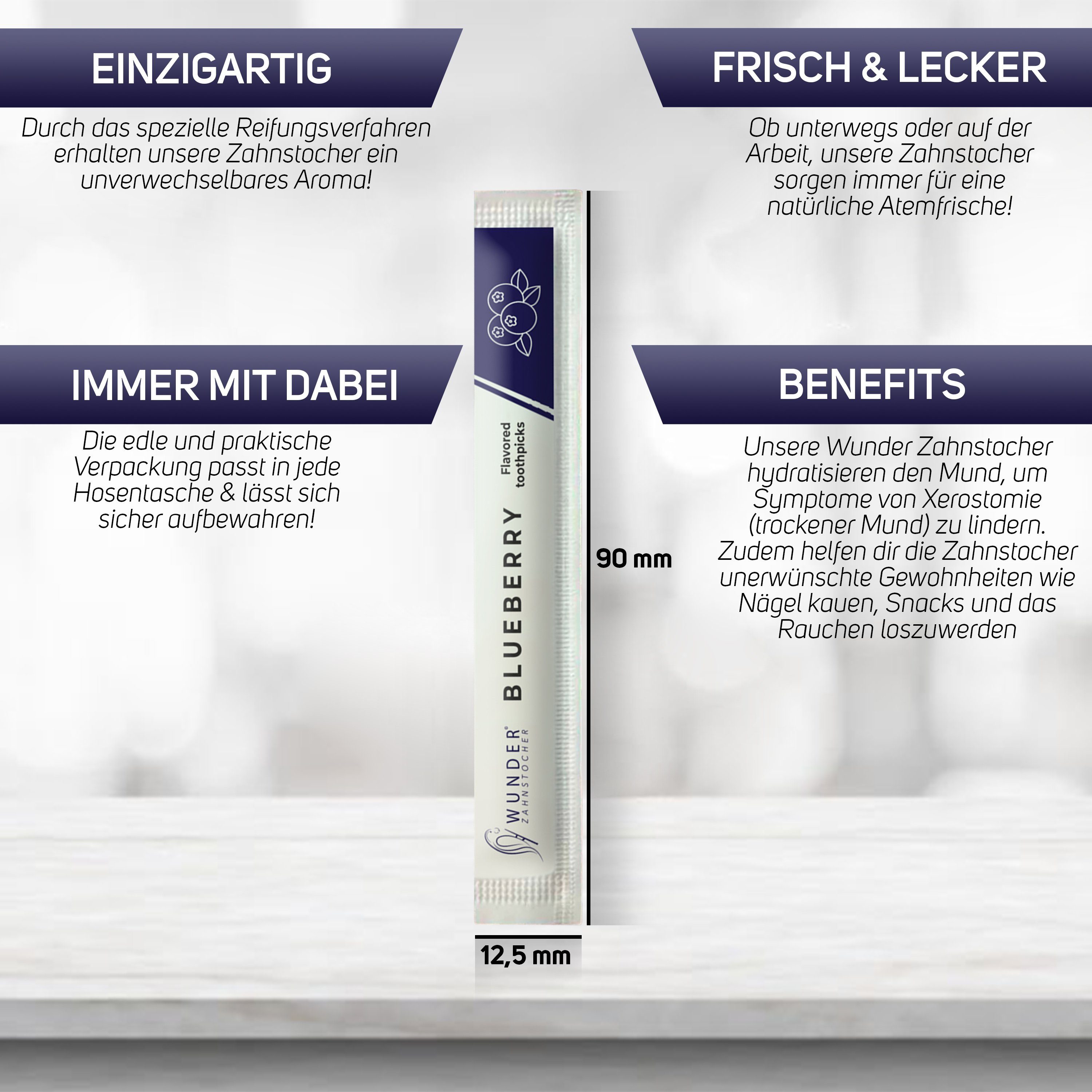 Wunder Zahnstocher Mundpflegecenter Wunder Zahnstocher - 100er Set Blaubeere Einzeln Verpackt