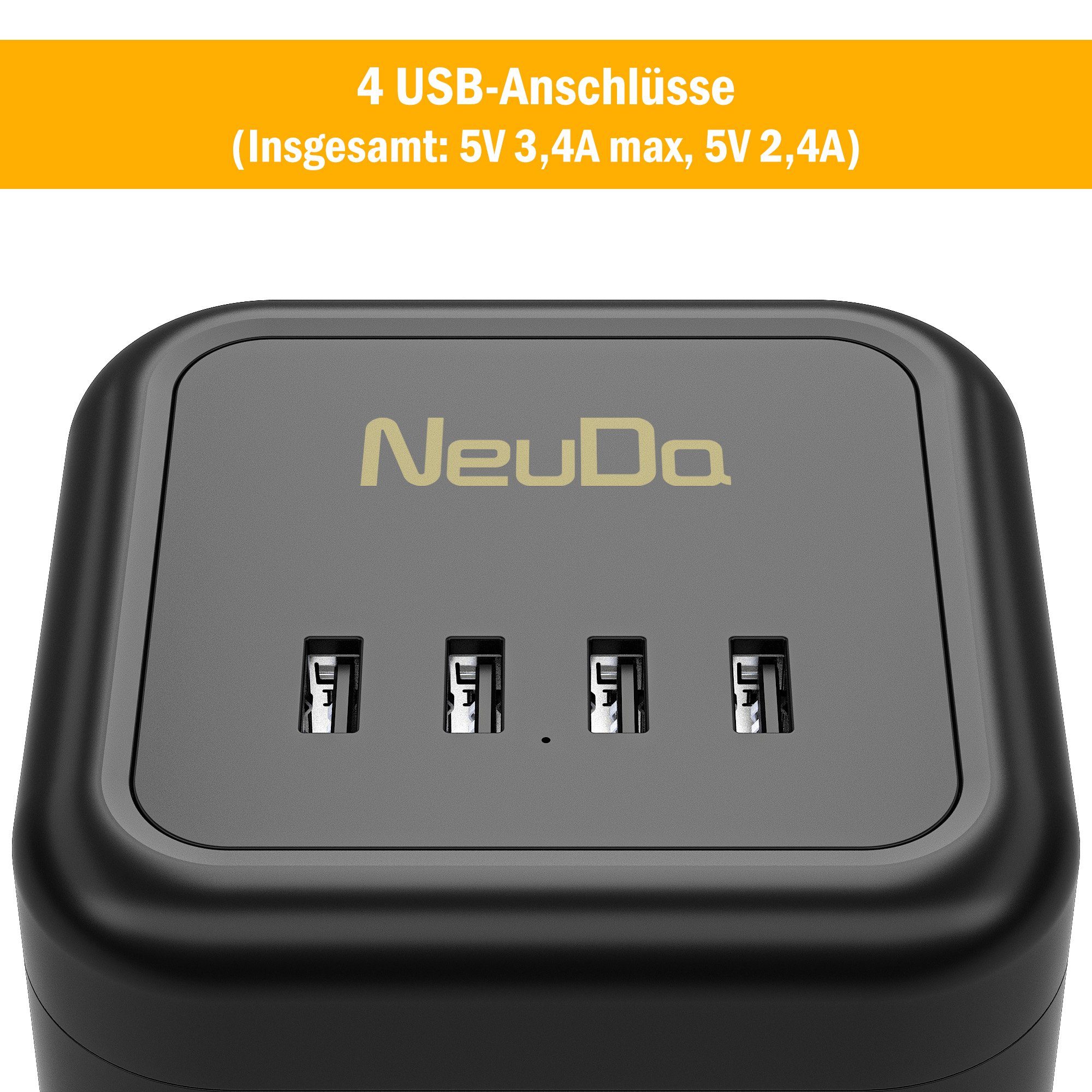 neue dawn 12 Fach Mehrfachsteckdose mit 4 USB Steckdosenturm Steckdosenleiste Mehrfachsteckdose 12-fach (Uberspannungsschutz, Kabellänge 2 m), Mehrfachsteckdose