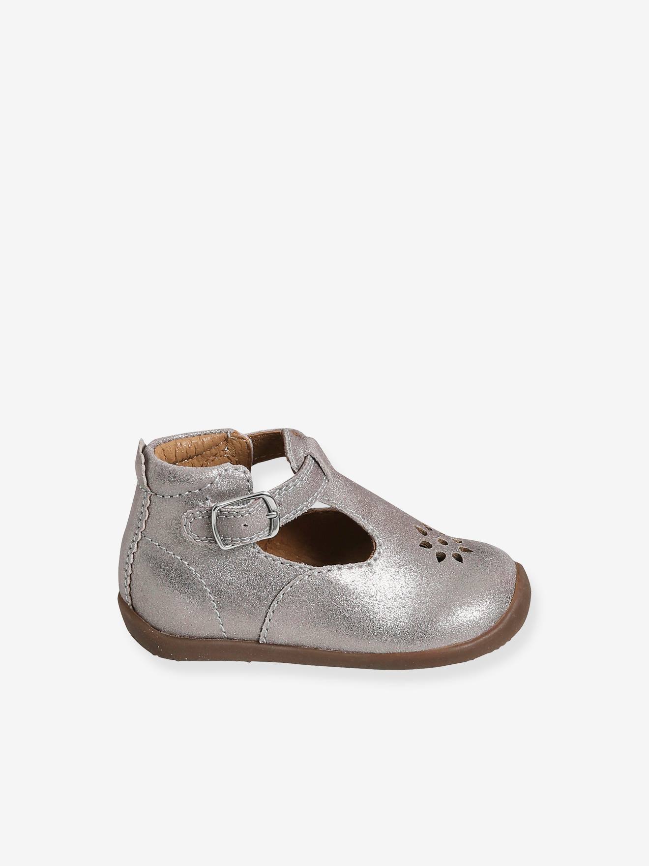 Vertbaudet Mädchen Baby Lauflernschuhe, Glanzeffekt - taupe metallic
