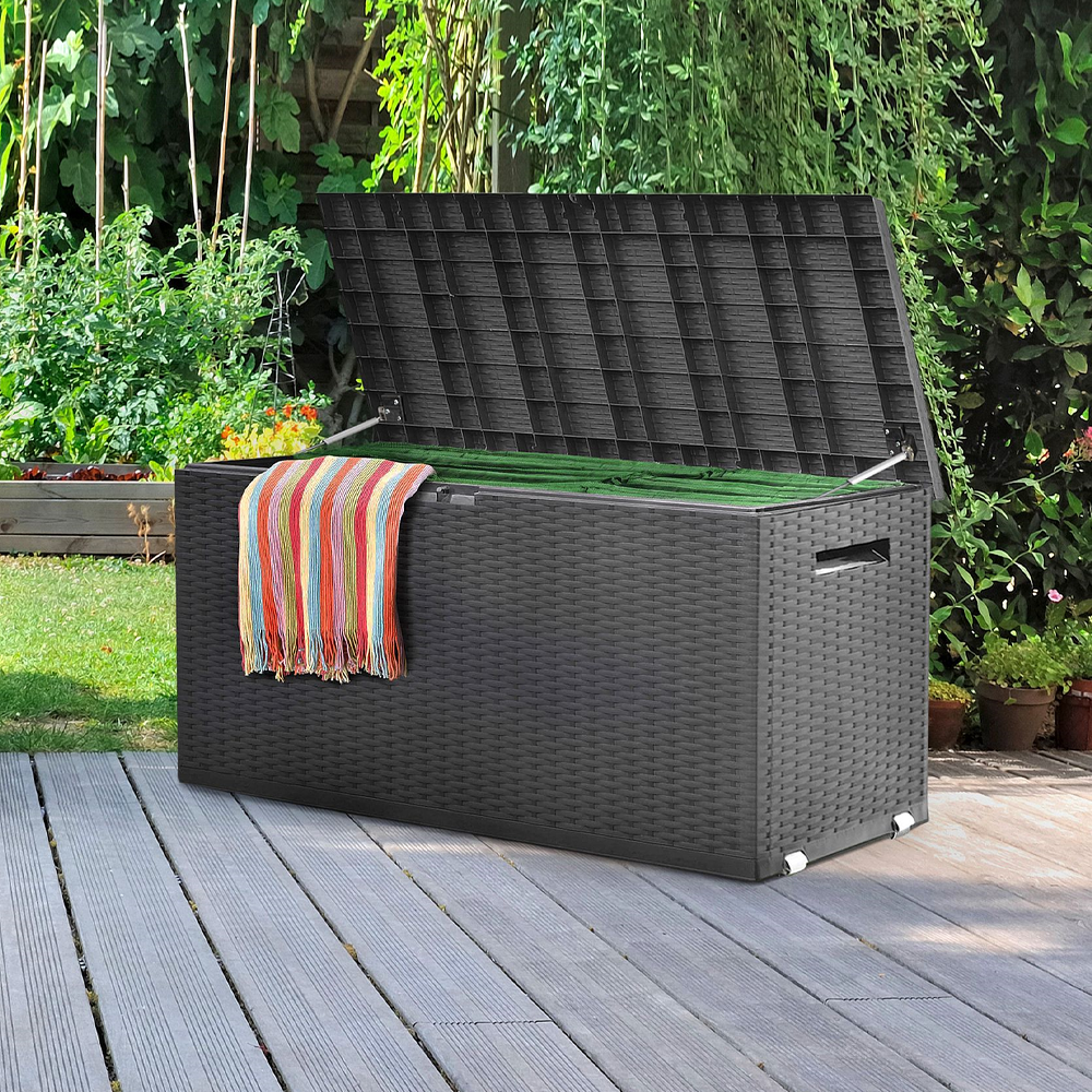 Jelenia Plast Gartentruhe NIZZA 350 Liter, in Rattan Design anthrazit
