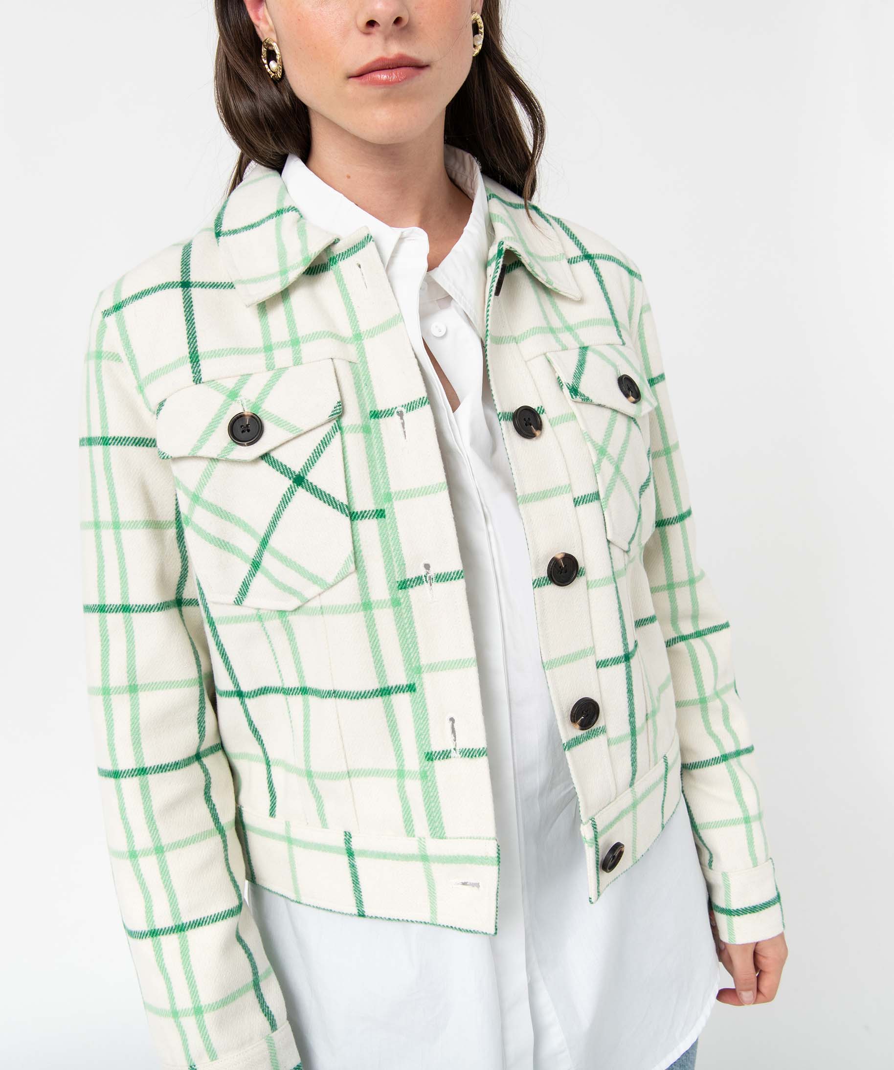 Blouson femme à carreaux avec larges poches poitrine carreaux | GEMO