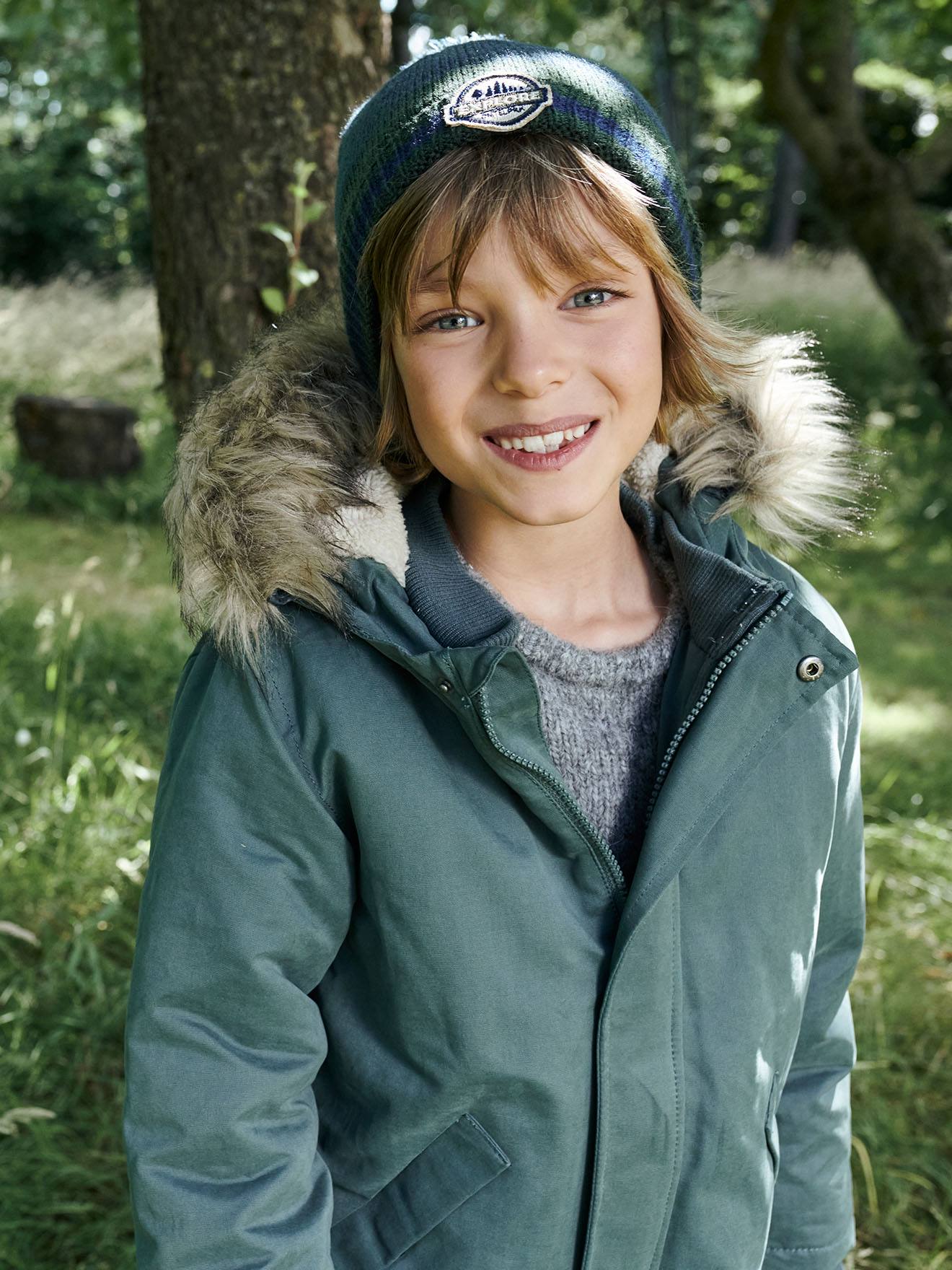 Parka à capuche doublée sherpa garçon noisette