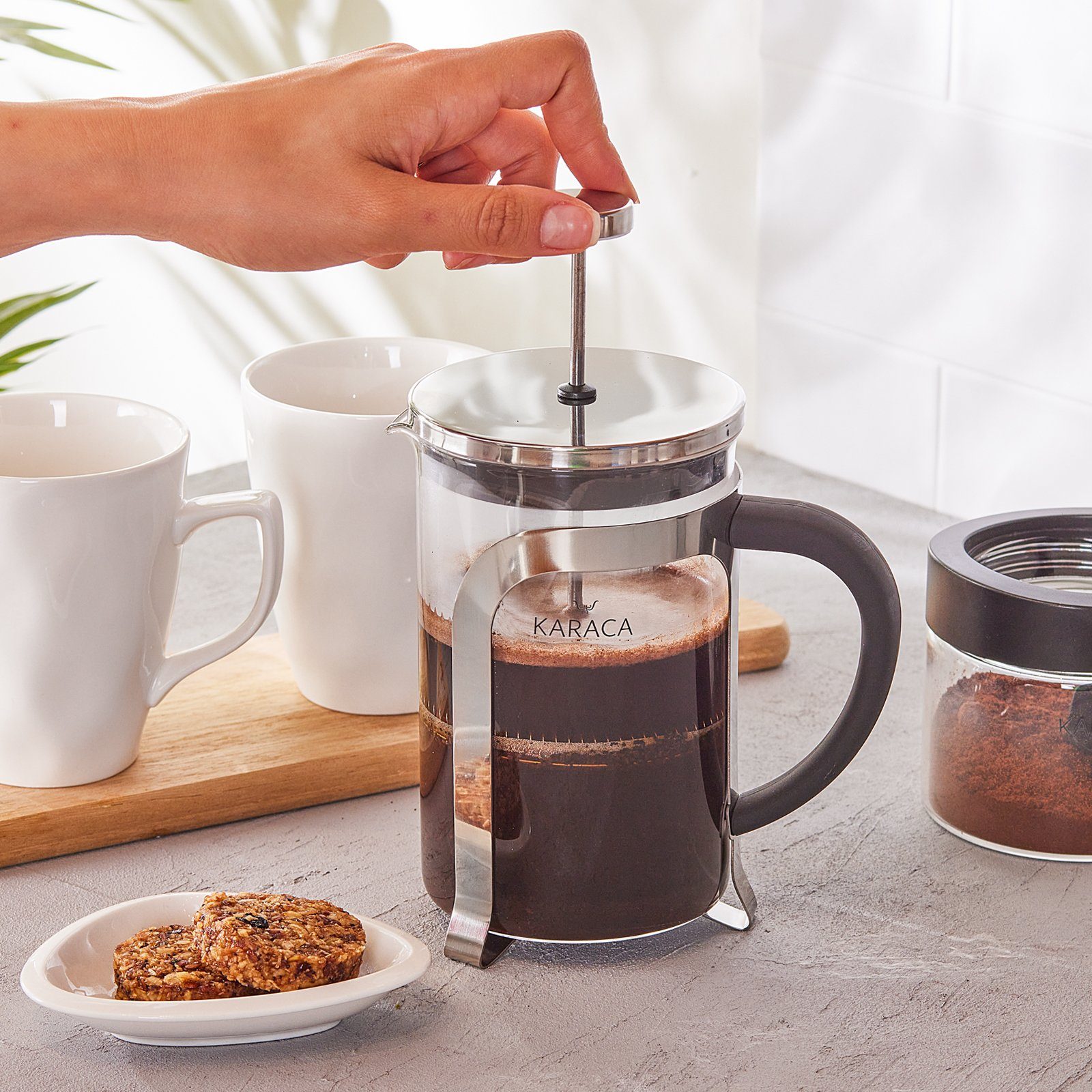 Karaca French Press Kanne KARACA Kaffebohne Metall Stempelkanne 800 Ml