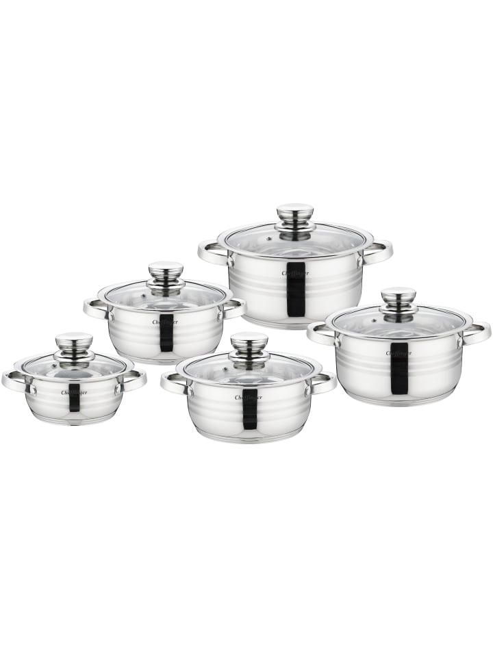 COFI 1453 10-tlg Edelstahl Induktion Kochtopf Topf mit Deckel in Silber günstig kaufen onesize