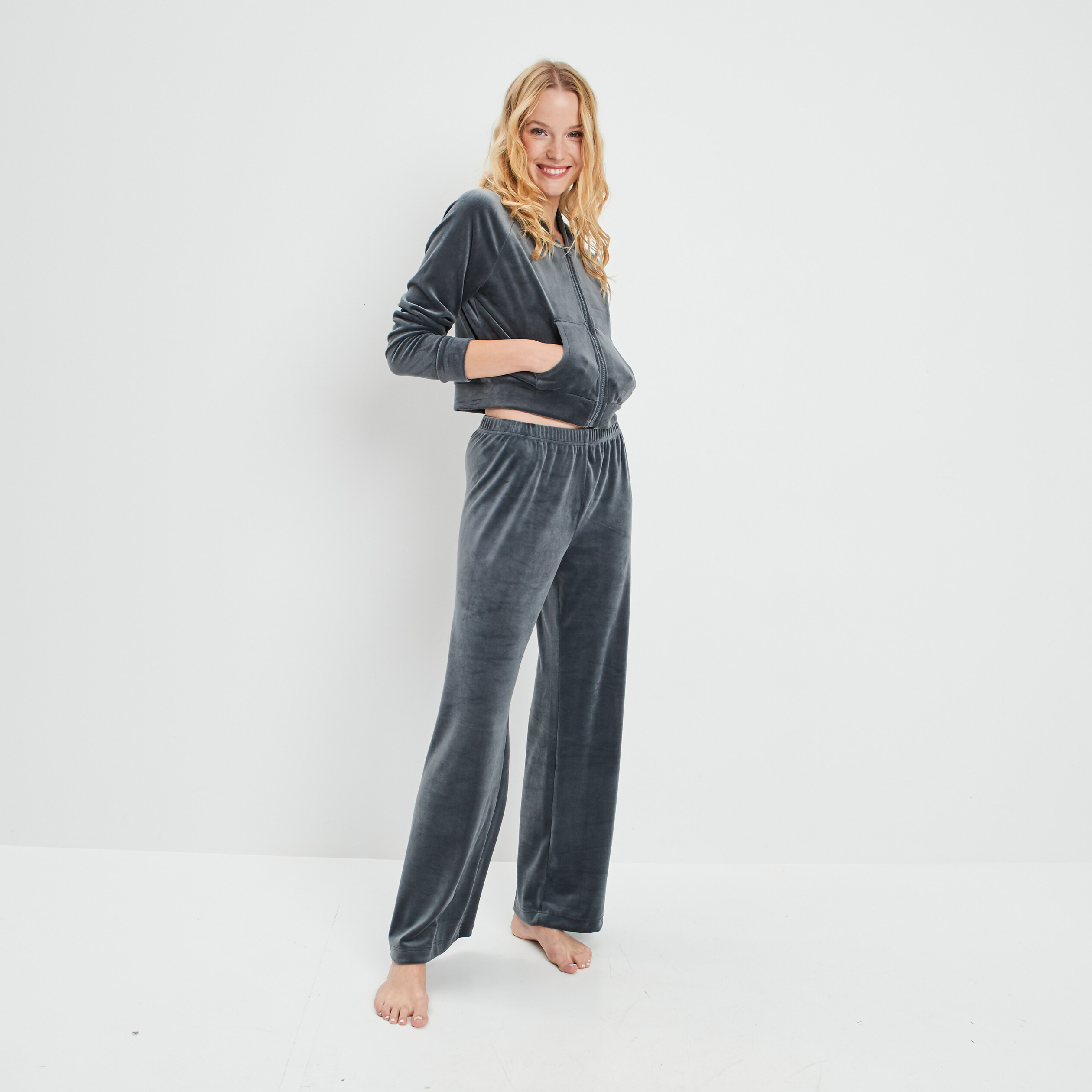 Veste de pyjama à capuche gris foncé femme | La Halle