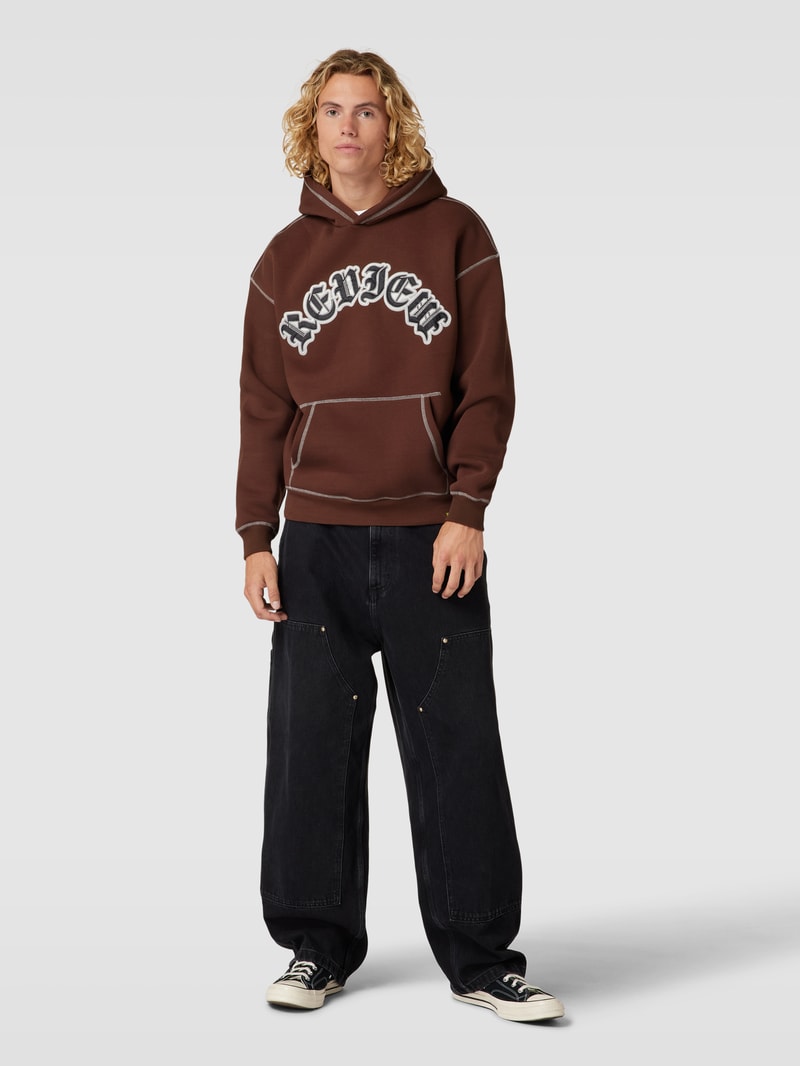 Hoodie mit Label-Stitching in dunkelbraun
