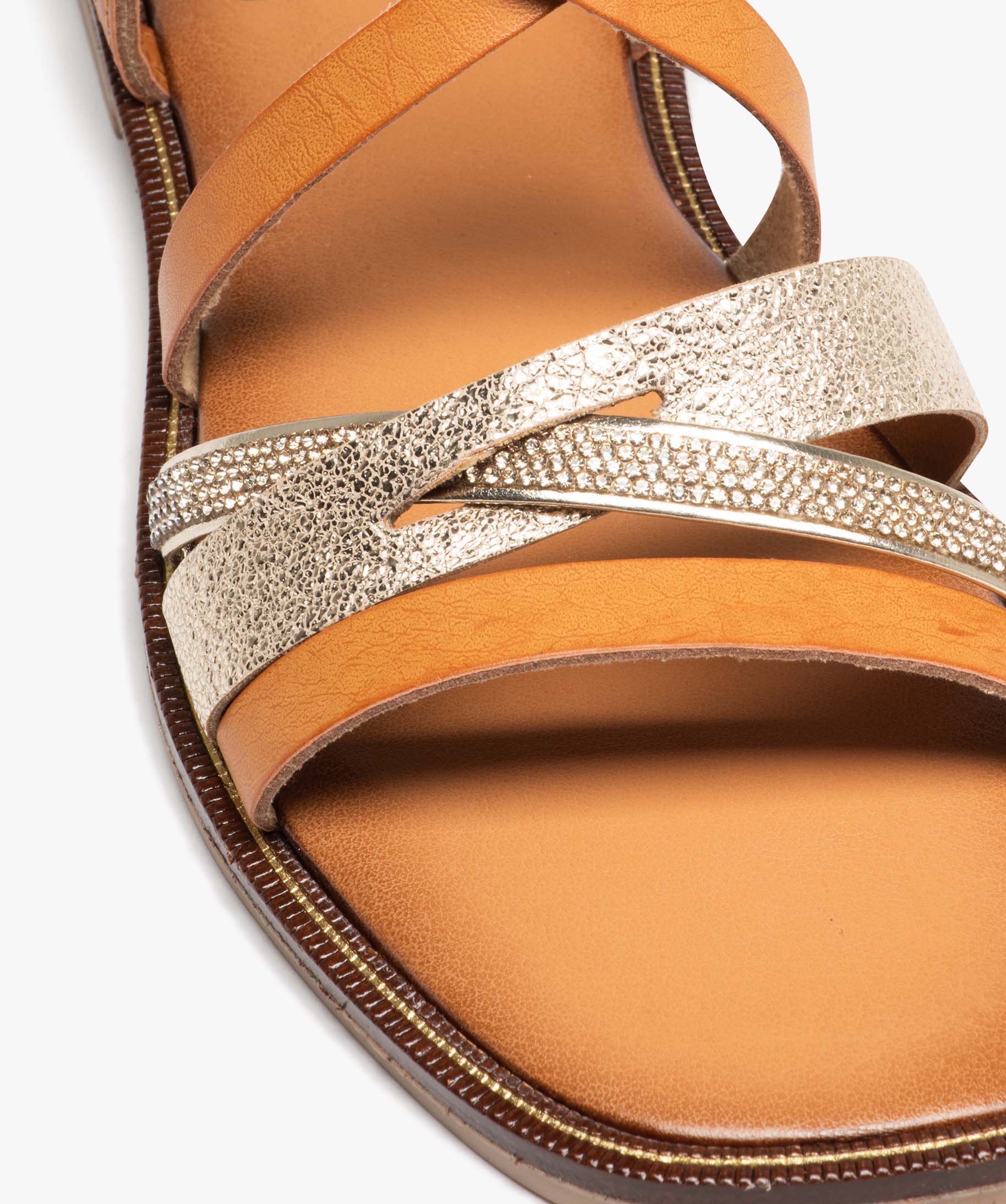 Sandales femme plates à fines brides fantaisie marron | GEMO
