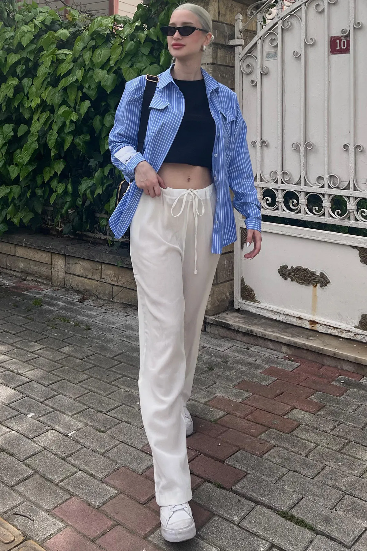 Madmext  Weiße Basic-Strandhose für Damen aus Crinkle-Stoff