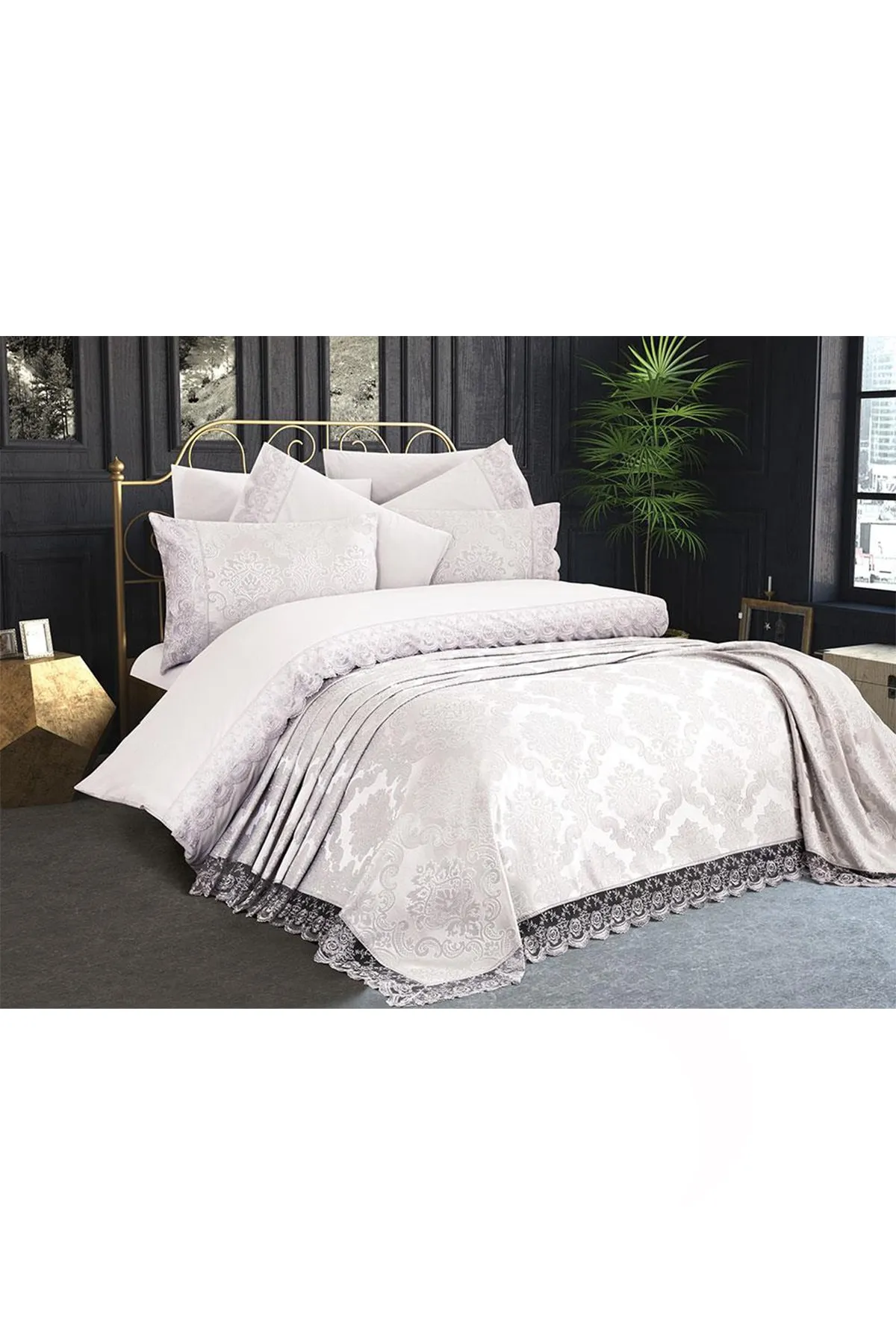 Çeyiz Diyarı  Französisches Spitzen-Kure-Brautset, 7-teilig, Creme