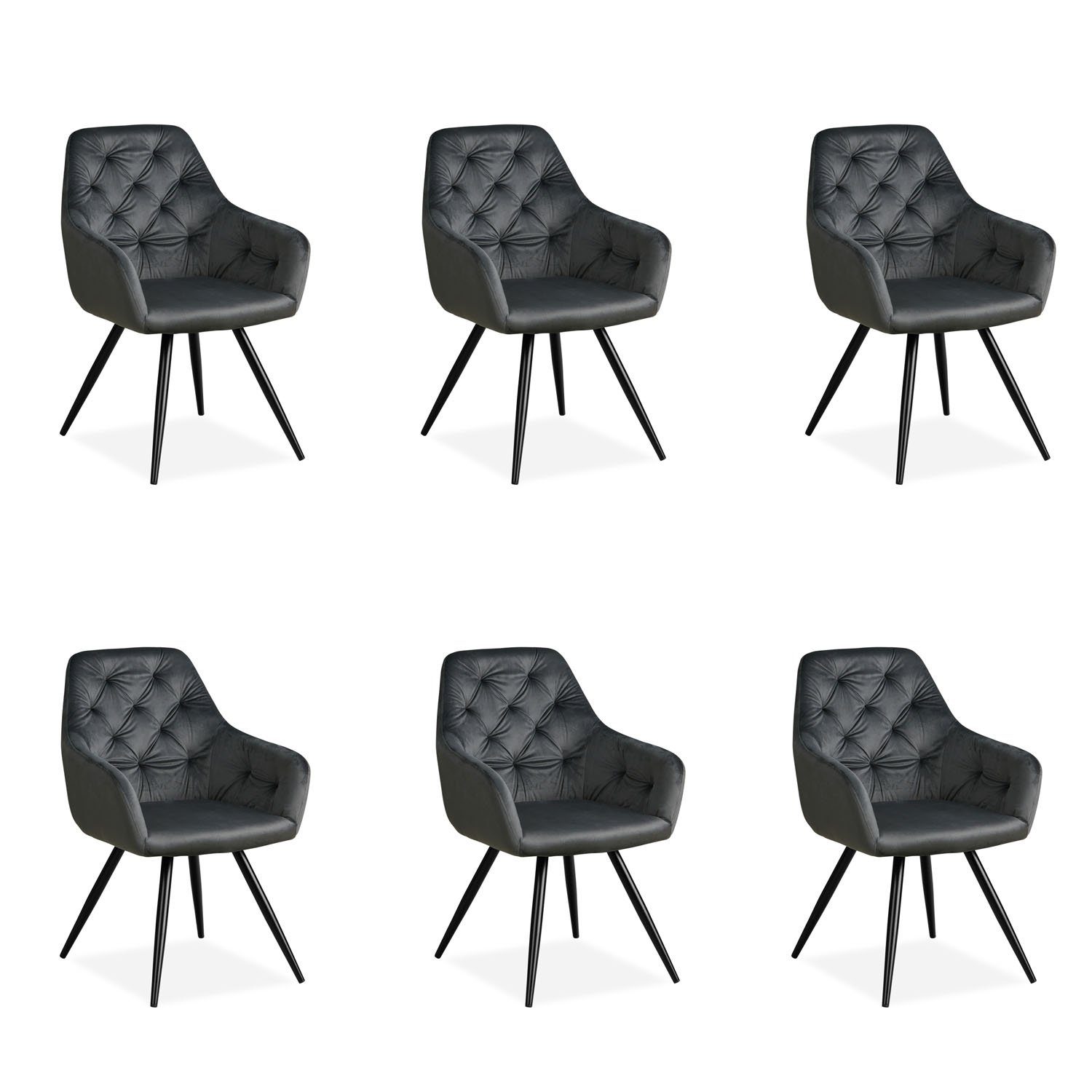 Homestyle4u Esszimmerstuhl Stuhl 6er Set Wohnzimmerstühle Grau Samt Esszimmer (6er Set)