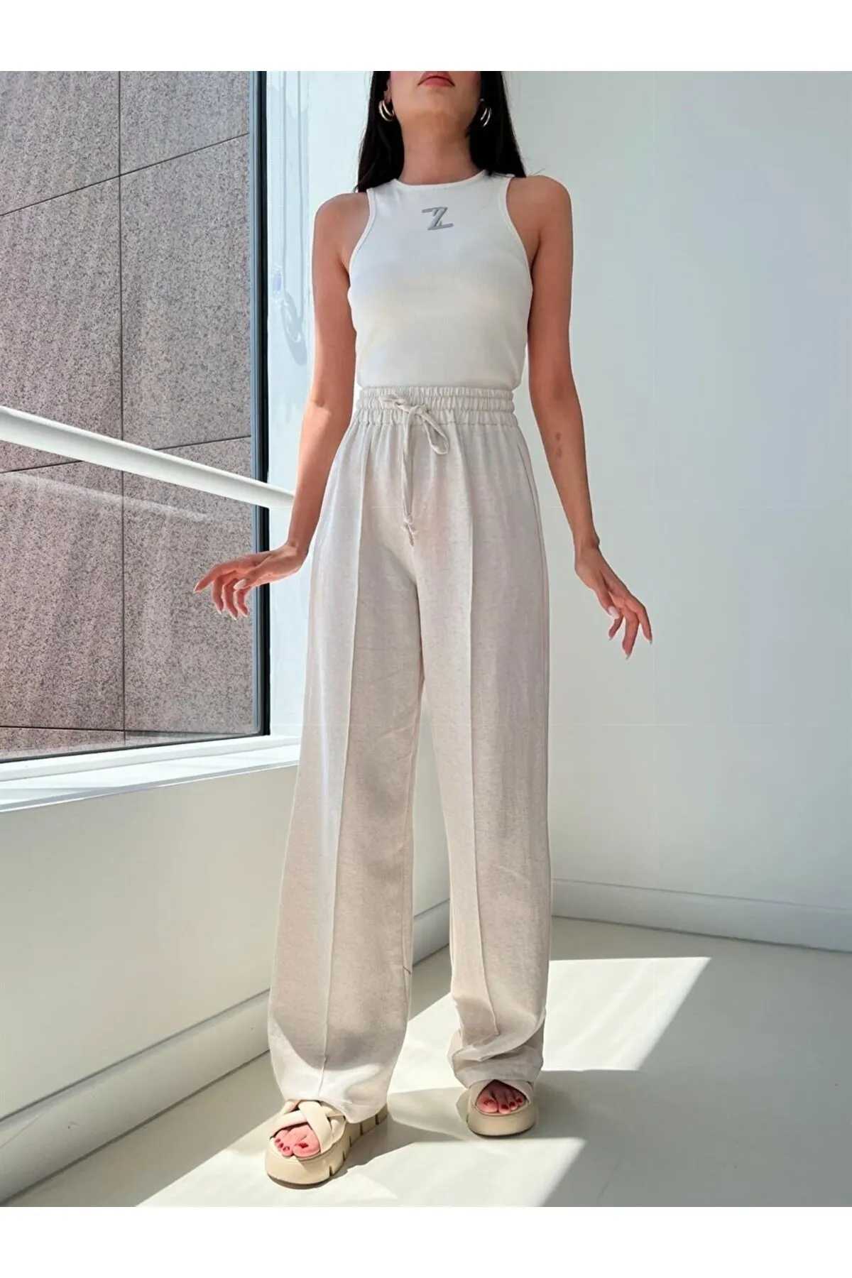 Laluvia  Stone-Hose mit hoher Taille und elastischer Taille vorne