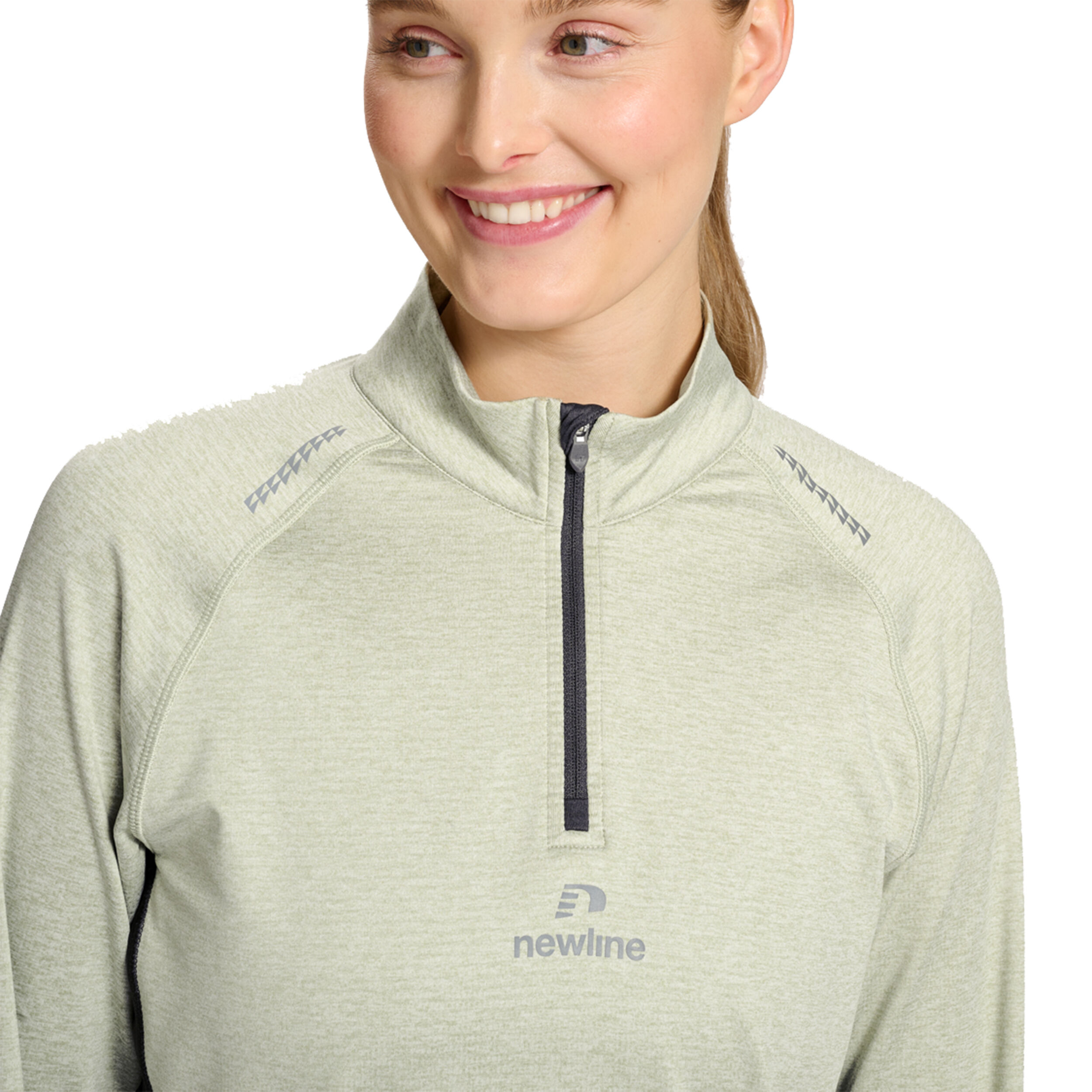 Mesa Half-Zip Lauftop Damen - Beige, Schwarz