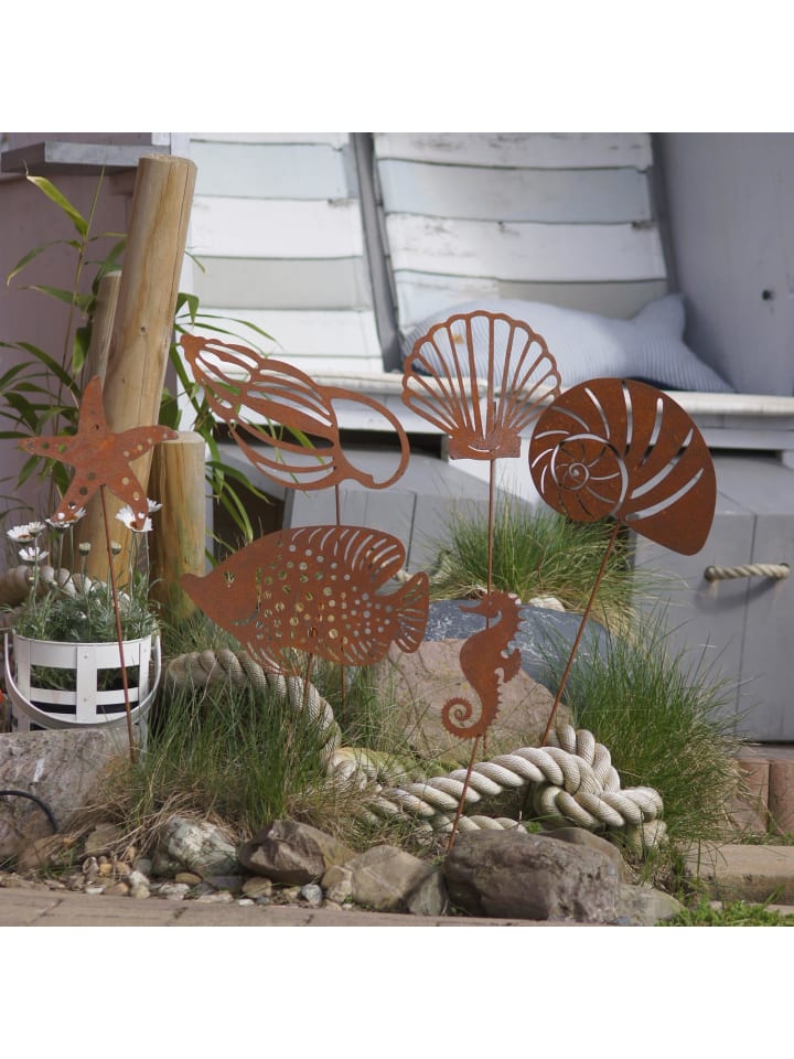 UNUS 6er Set Gartenstecker Rost Muscheln Fische Seestern in Braun günstig kaufen onesize