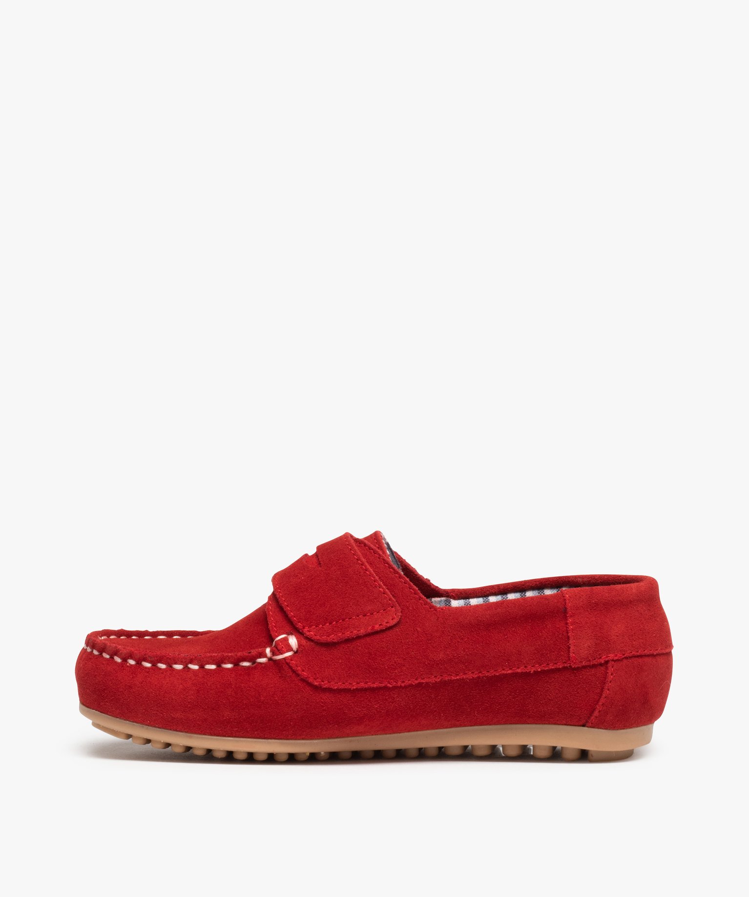 Mocassins Garçon à scratch dessus cuir retourné uni rouge fonce | GEMO
