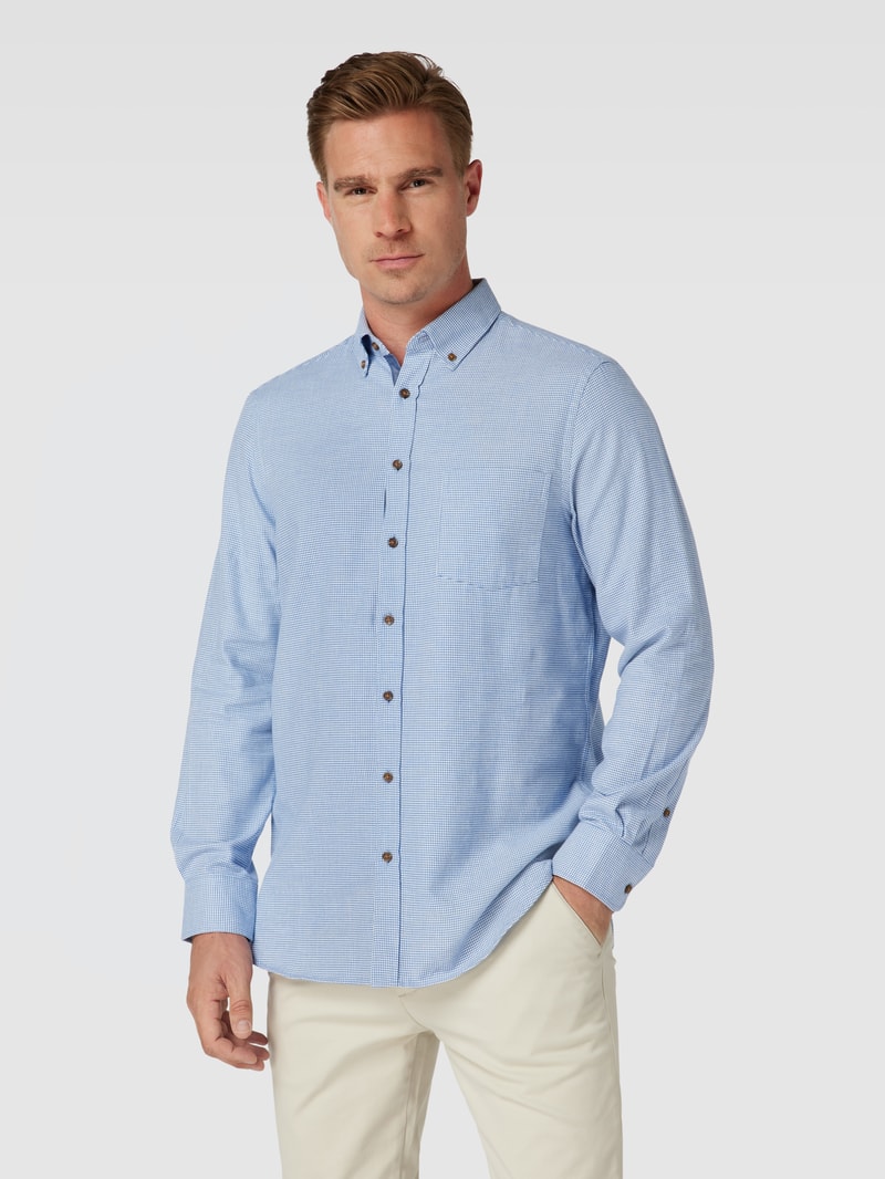 Flanellhemd mit Button-Down-Kragen in metallic blau