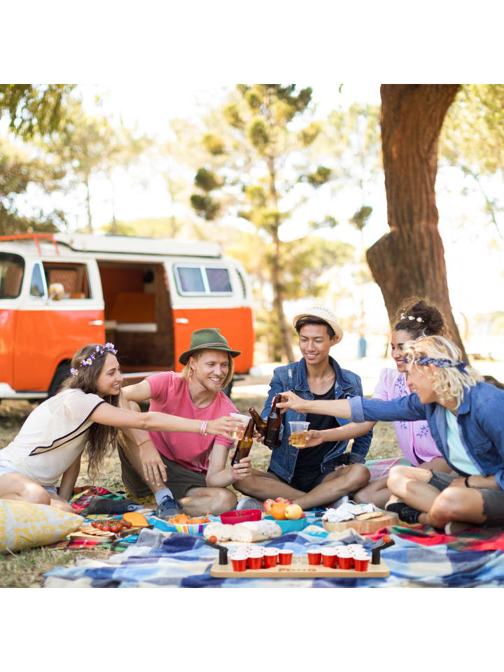 relaxdays Mini Beer Pong in Natur/Rot günstig kaufen onesize