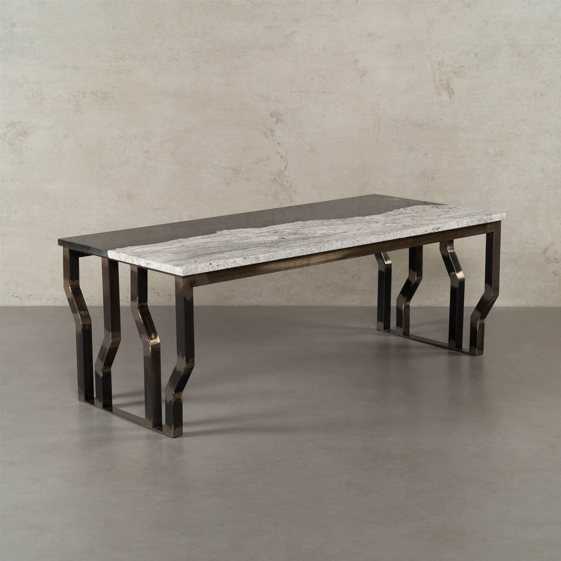 MAGNA Atelier Couchtisch SILICON VALLEY mit ECHTEM MARMOR, Kaffeetisch eckig, silber Metallgestell, 110x50x40cm