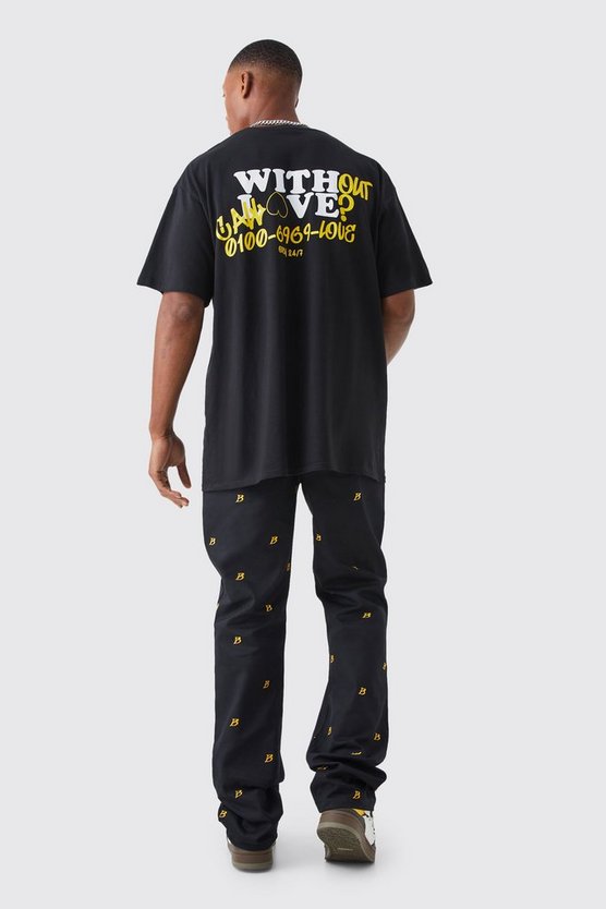 Bestickte Slim-Fit Schlaghose