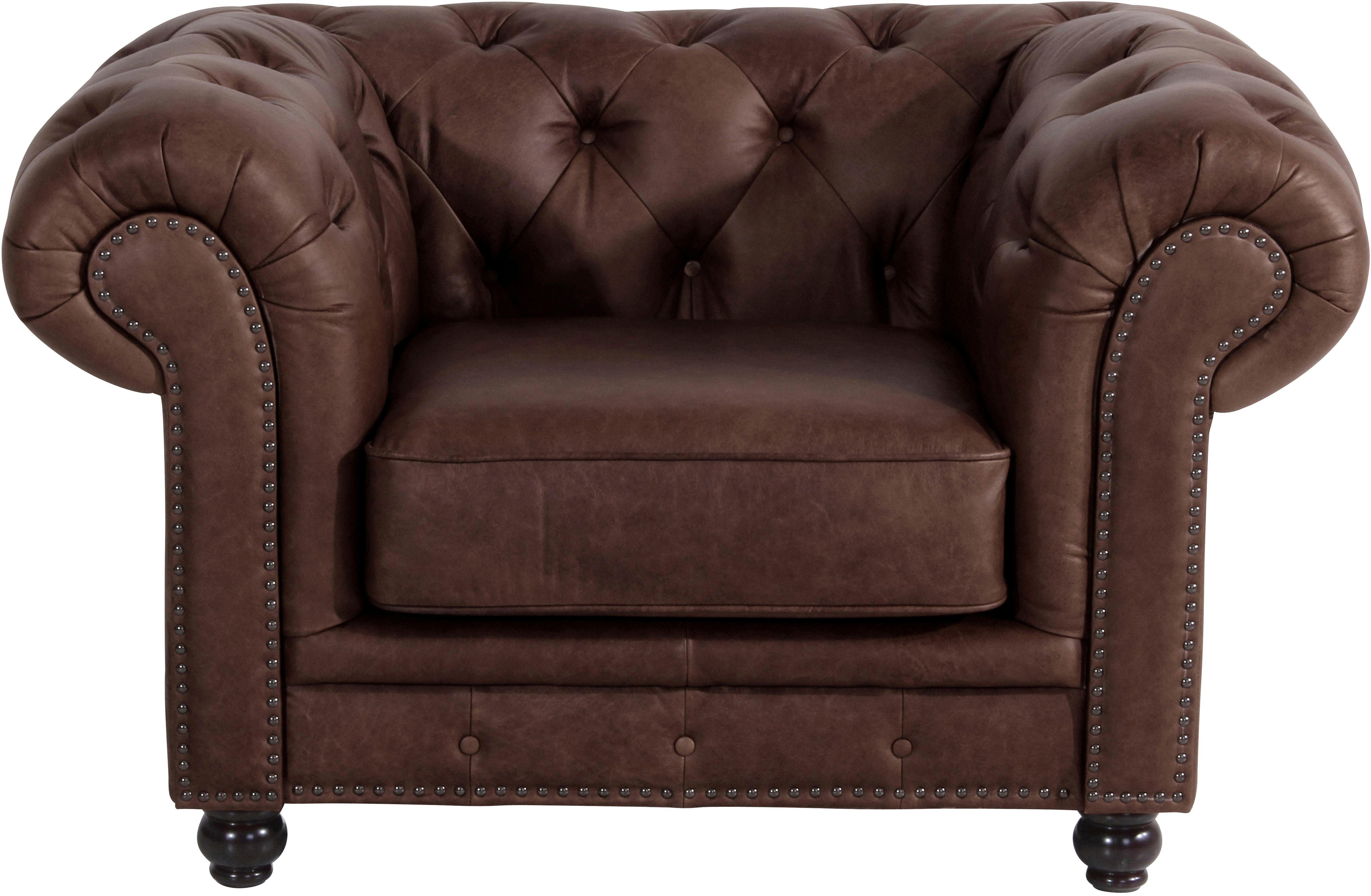 Max Winzer® Chesterfield-Sessel Old England, Ledersessel mit Knopfheftung & Ziernägeln