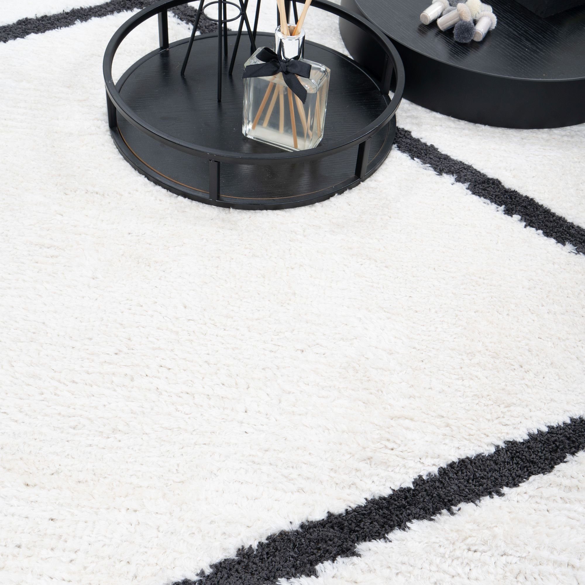 Designteppich BERBER Teppich Wohnzimmer ivory creme weiß kurzflor Fransen Skandi, Consilio Concept