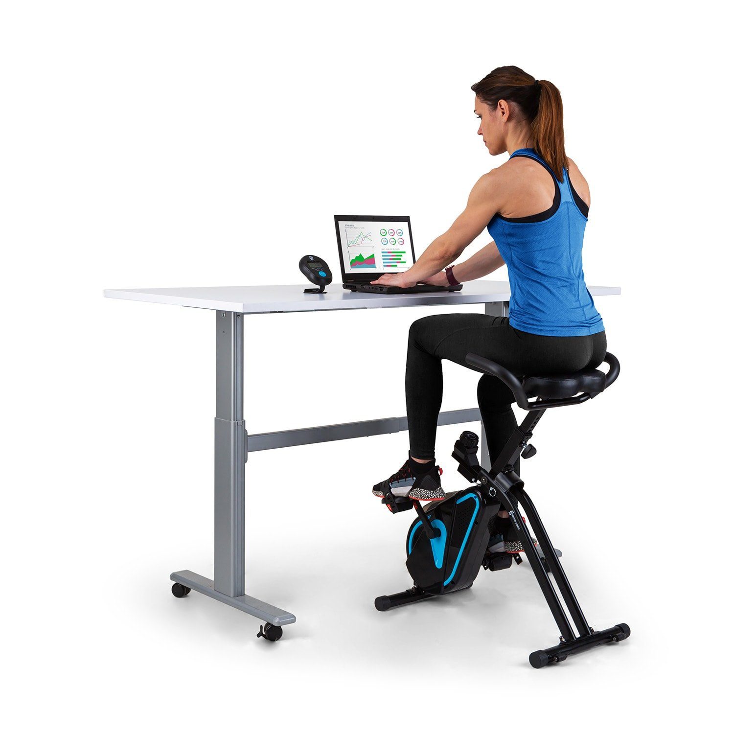 Capital Sports Fahrradtrainer Azura Desk Bike Heimtrainer 7,5 kg Schwungmasse Riemenantrieb (Tischkonsole), Standfahrrad Heimtrainer Hometrainer Fahrrad klappbar Cardio Trainingsgerät Ausdauertraining Fitness Fahrrad