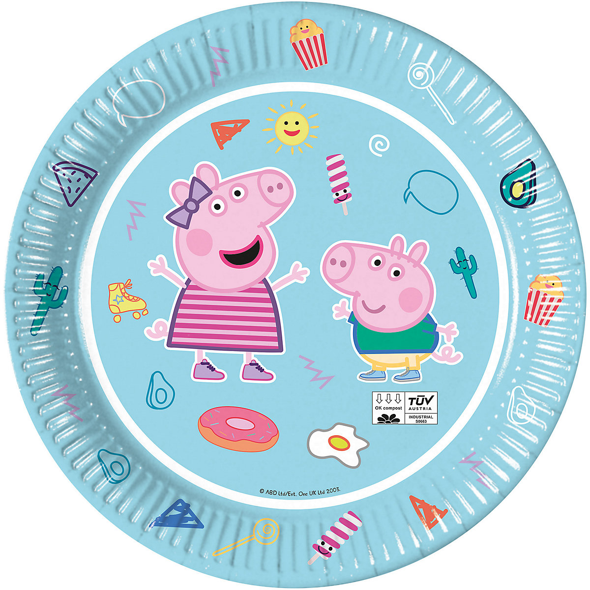 Papp-Partyteller Peppa Pig, Ø 23 cm, 8 Stück, kompostierbar