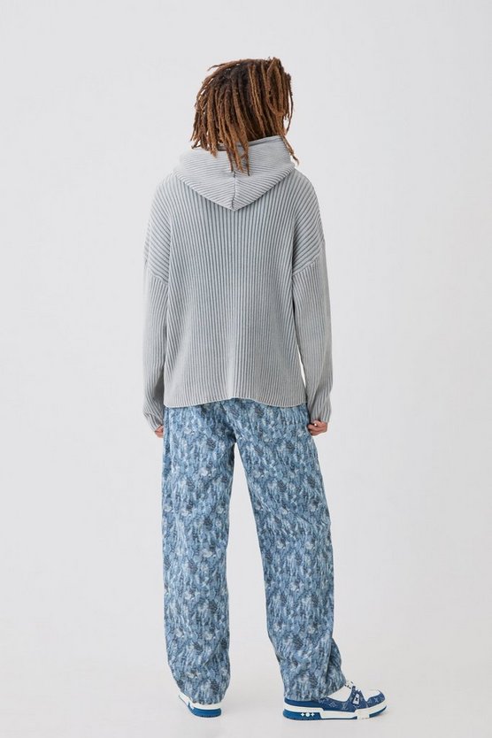 Gerippter Strick-Hoodie mit Acid-Waschung