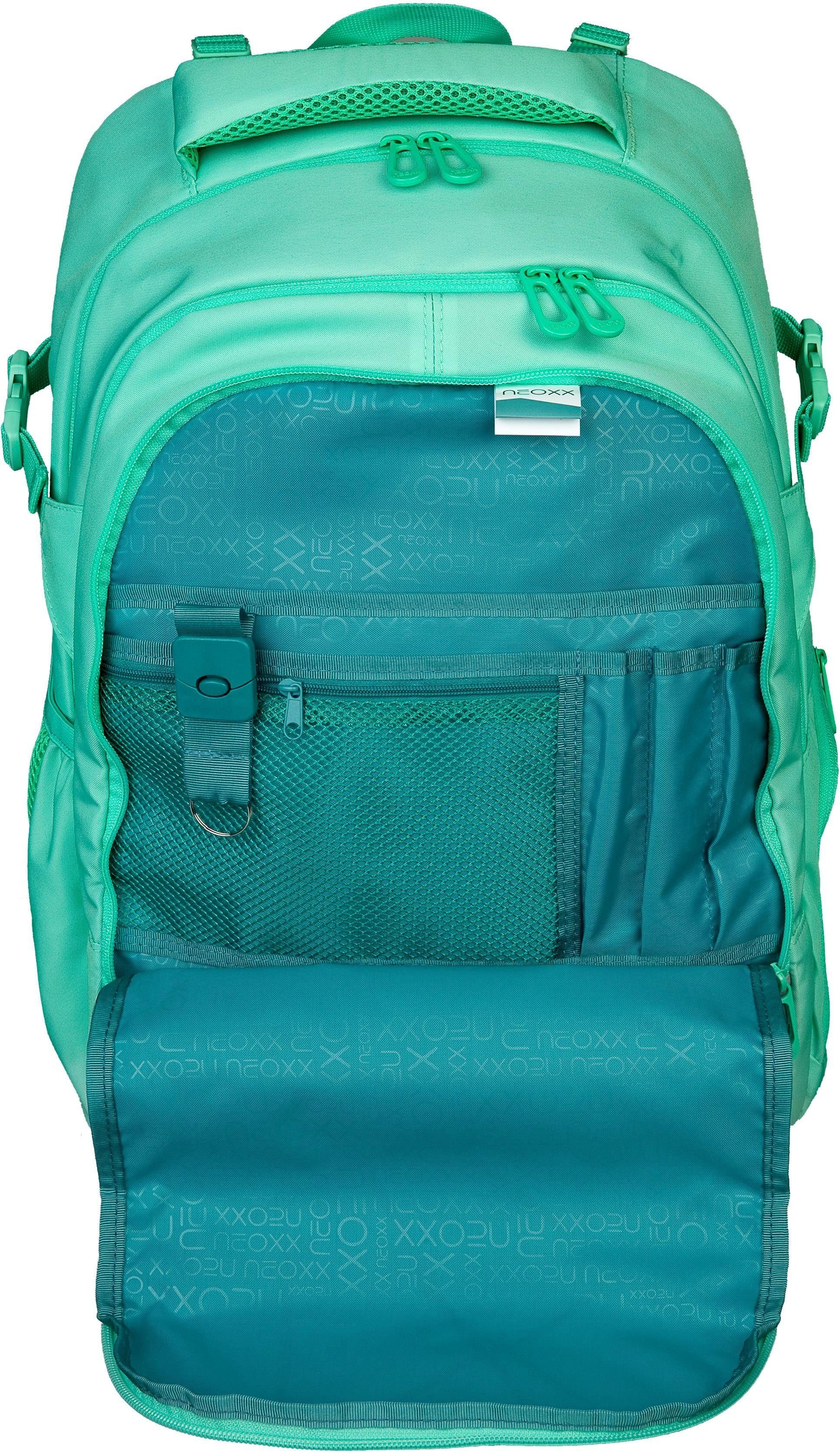 neoxx Schulrucksack Active, Mint to be, aus recycelten PET-Flaschen