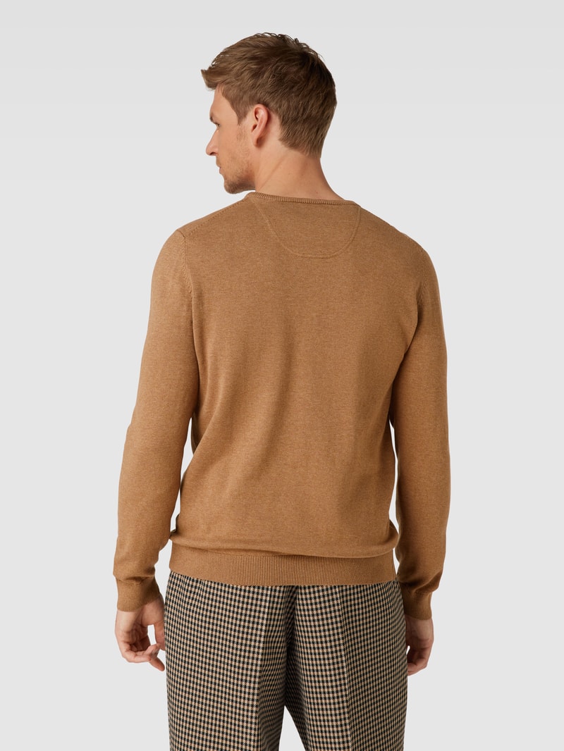 Strickpullover mit Label-Stitching Modell 'BASIC' in beige