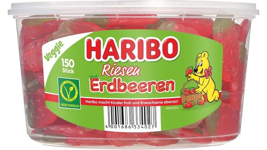 Haribo Fruchtgummi Riesen Erdbeeren Runddose Veggie 1350 g