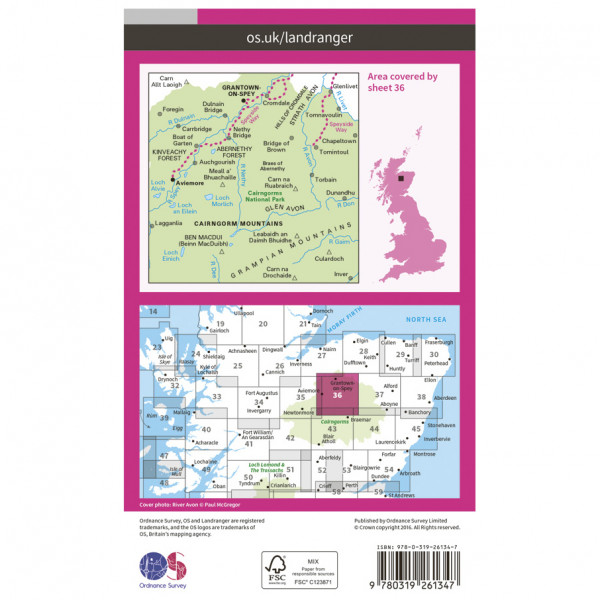 Ordnance Survey - Grantown / Aviemore L036 - Wanderkarte