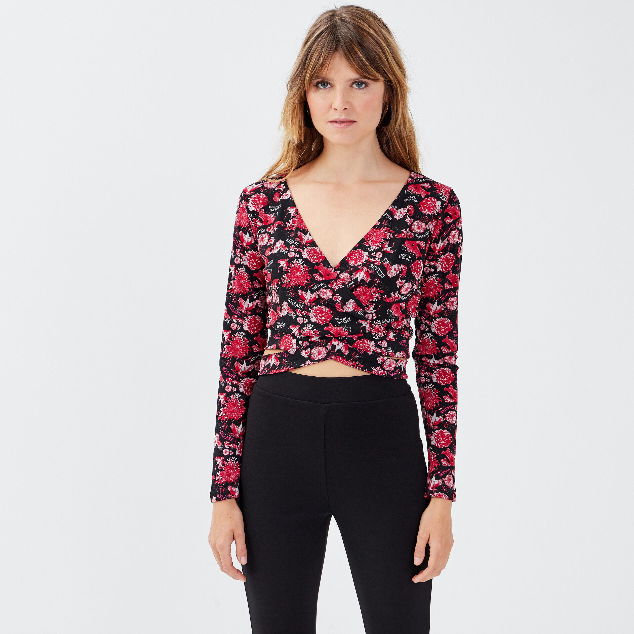 Crop top manches longues noir femme | Cache Cache