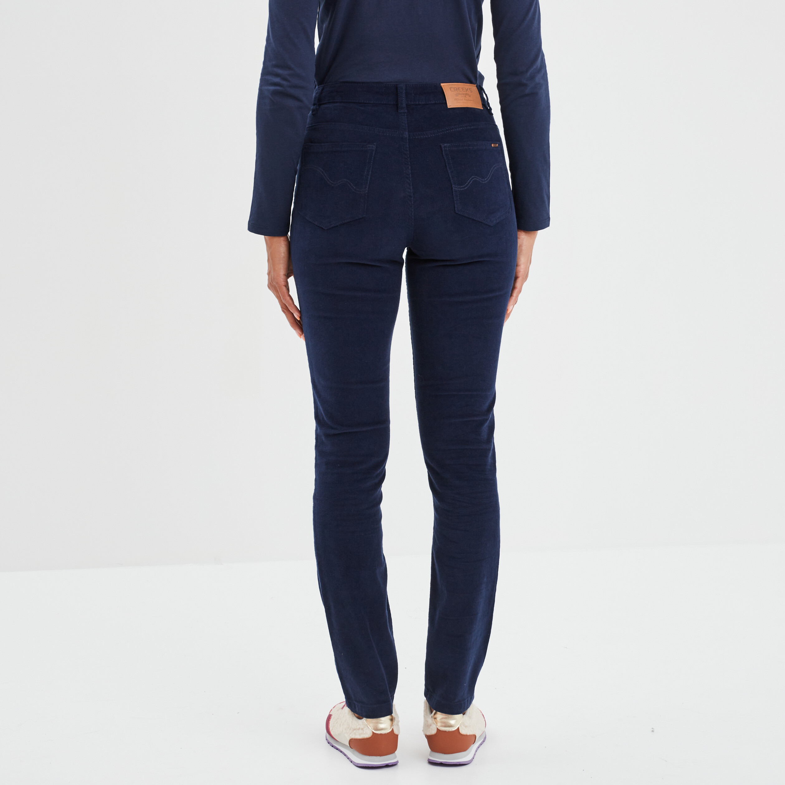 Pantalon slim velours coton Creeks bleu marine femme | La Halle