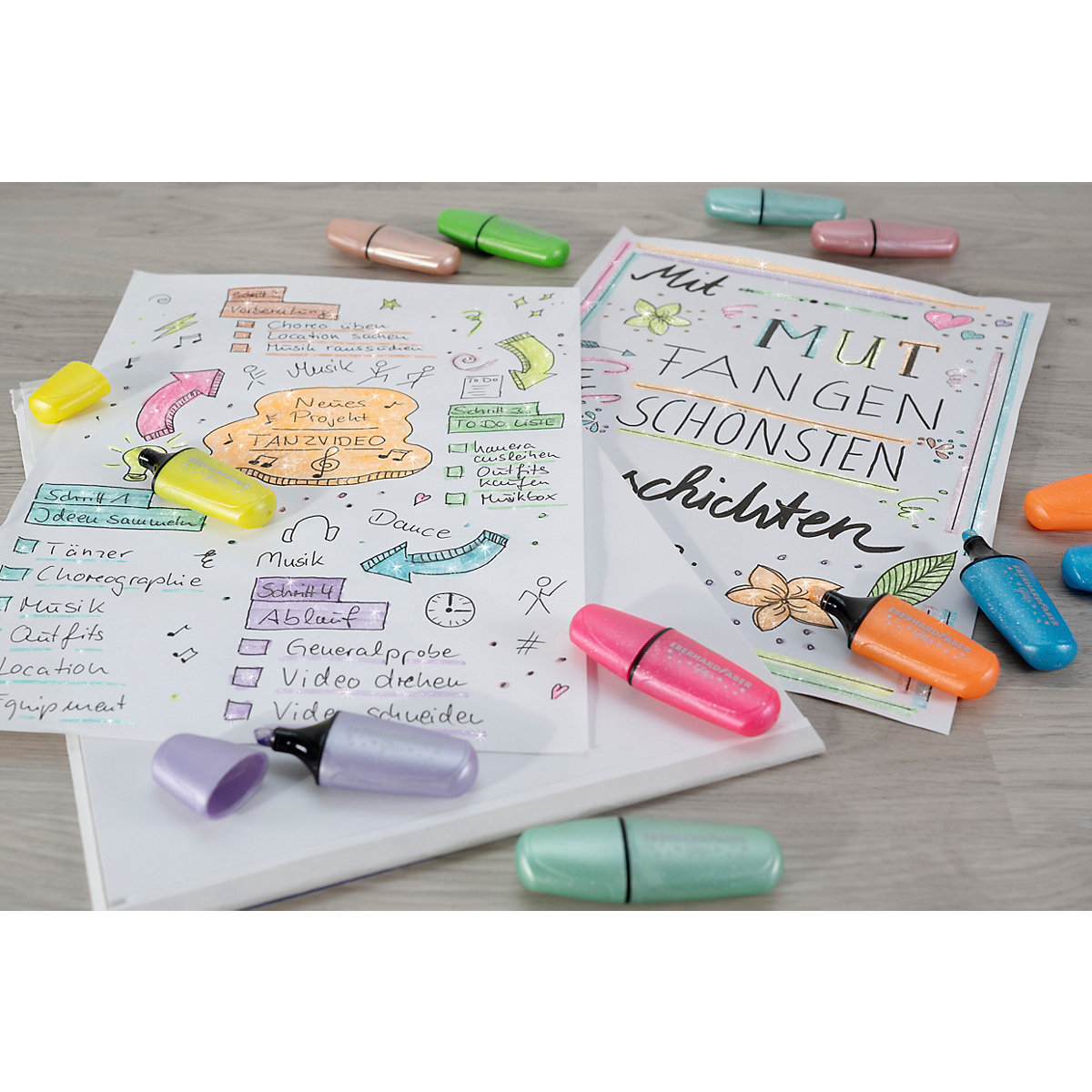 Textmarker Neon Glitzer, 5 Farben