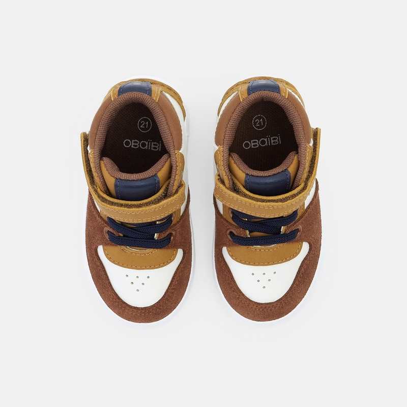 Basket montante lacets élastiques et scratch beige bébé garçon