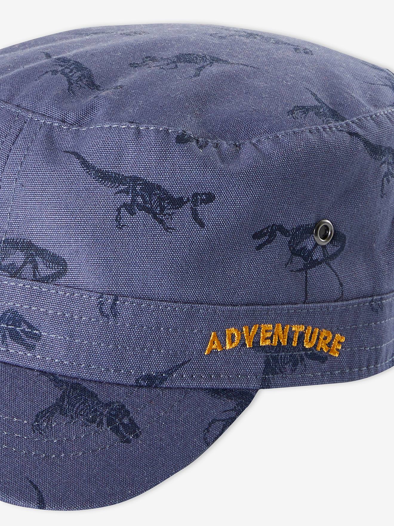 Casquette esprit militaire garçon imprimé dinosaures bleu grisé imprimé