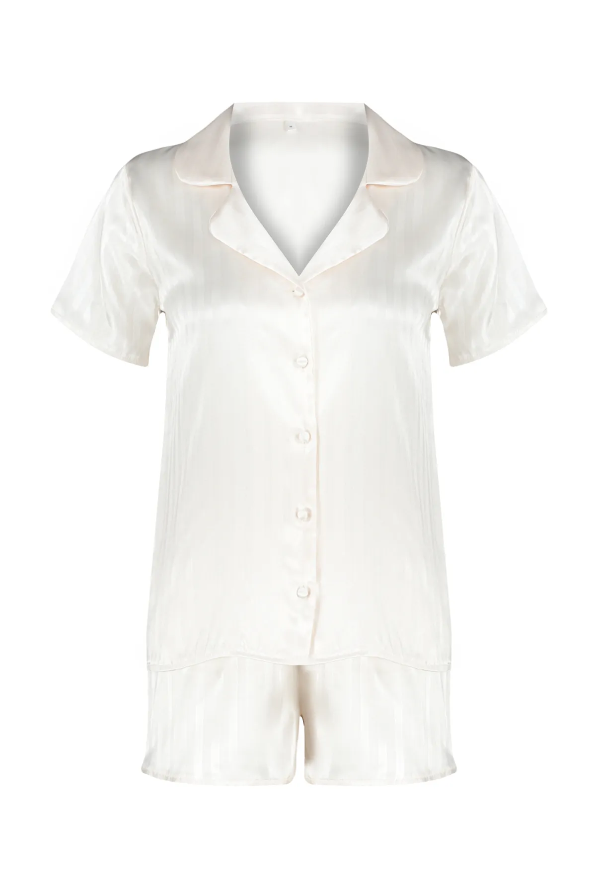 Trendyol Collection  Pyjama-Set aus gewebtem Satin mit Streifen in Ecru THMSS23PT00237