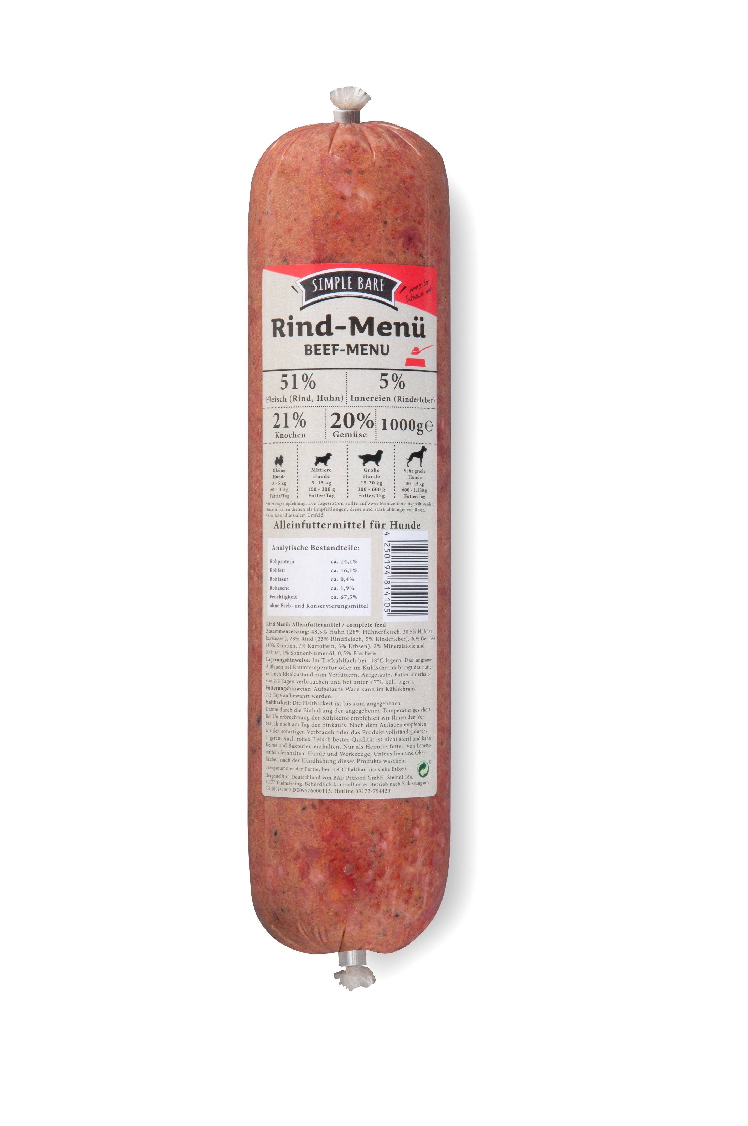 Simple BARF BARF/ Frostfutter Simple BARF Rind Menü 24x1.000 kg