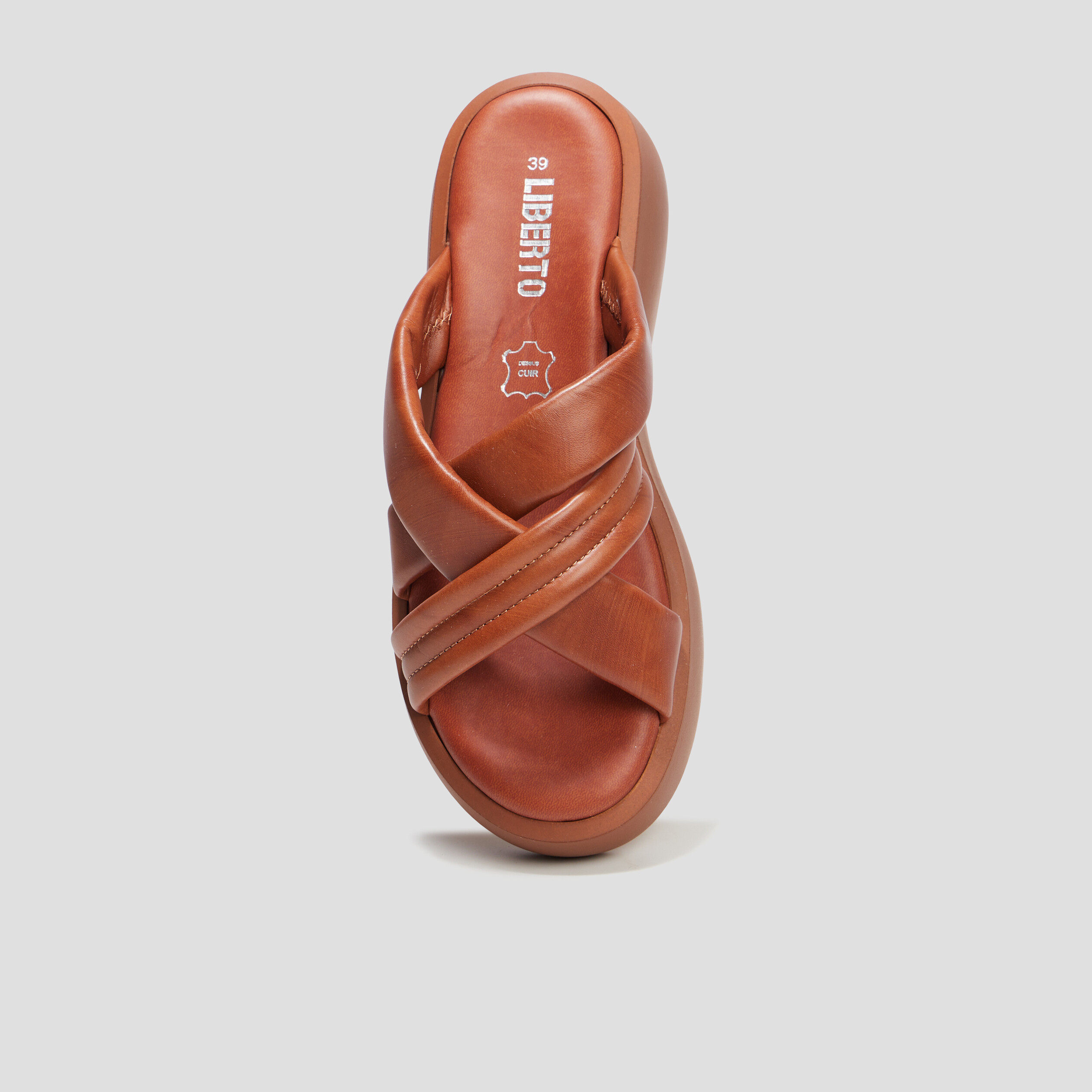 Mules compensées en cuir Liberto marron femme | La Halle